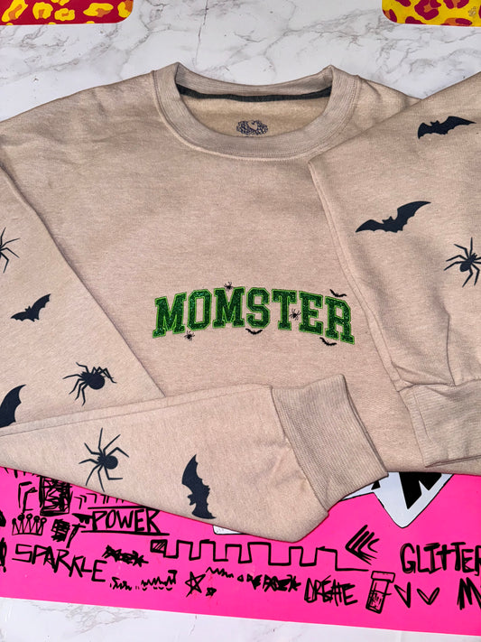 Embroidered glitter MOMSTER sweater top