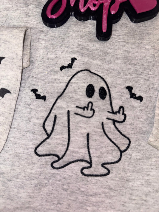 Embroidered ghostie with bat sleeves sweater top