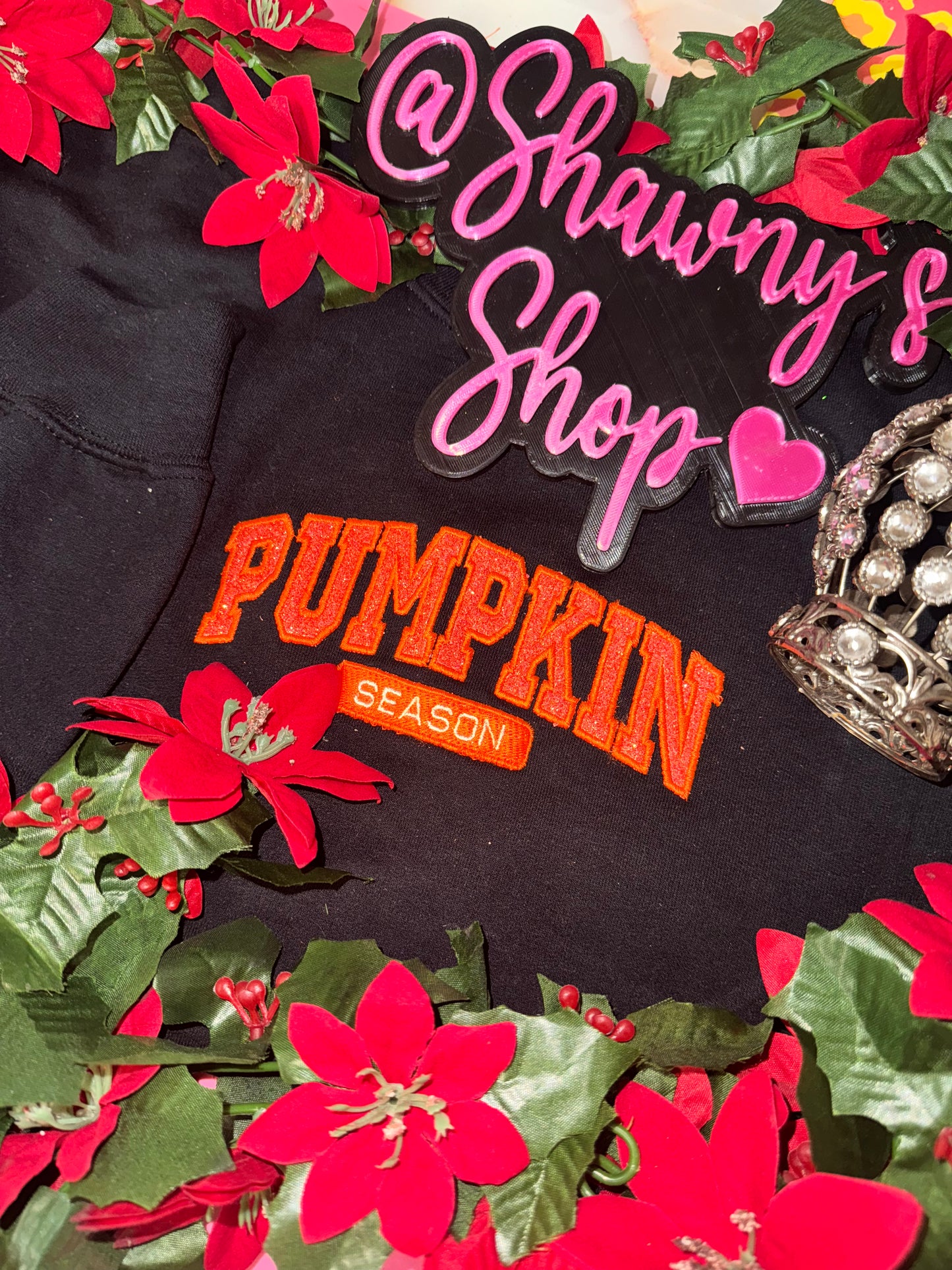 Pumpkin Season embroidered crew neck top
