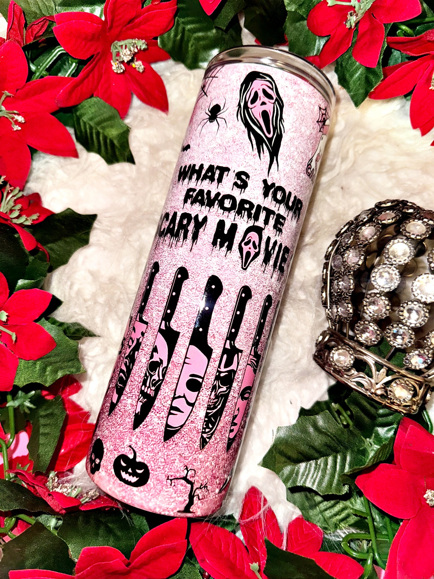 20oz pink horror sublimation tumbler