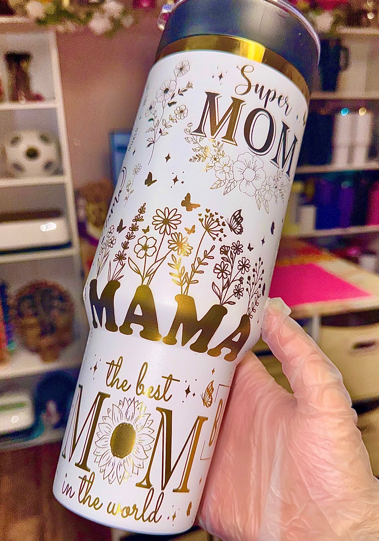 Mom gold engraved tumbler