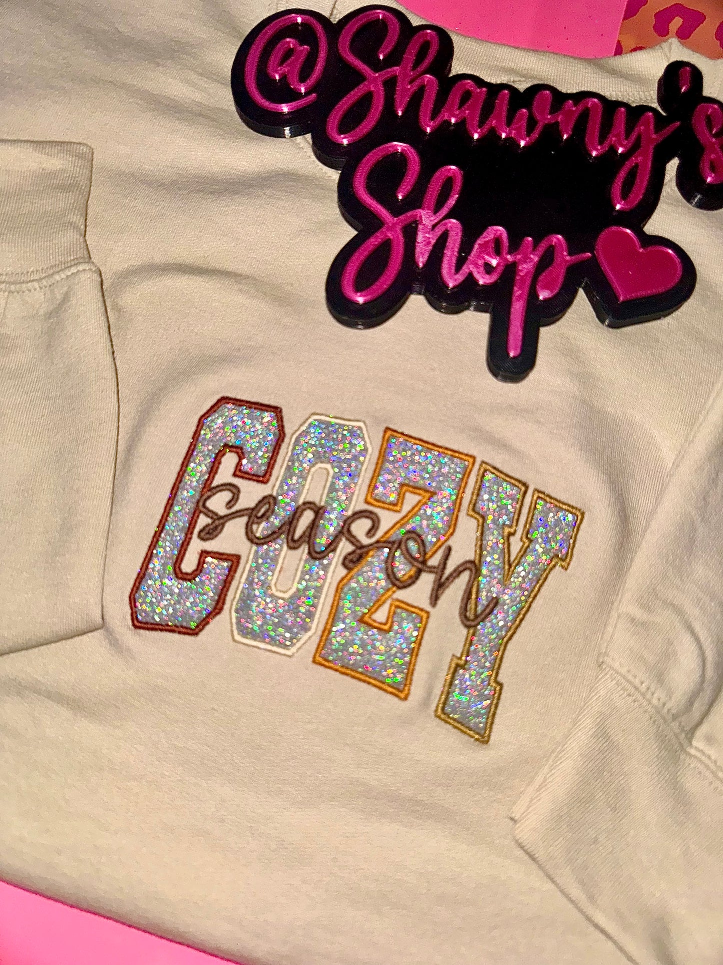 Cozy season glitter embroidered sweater top