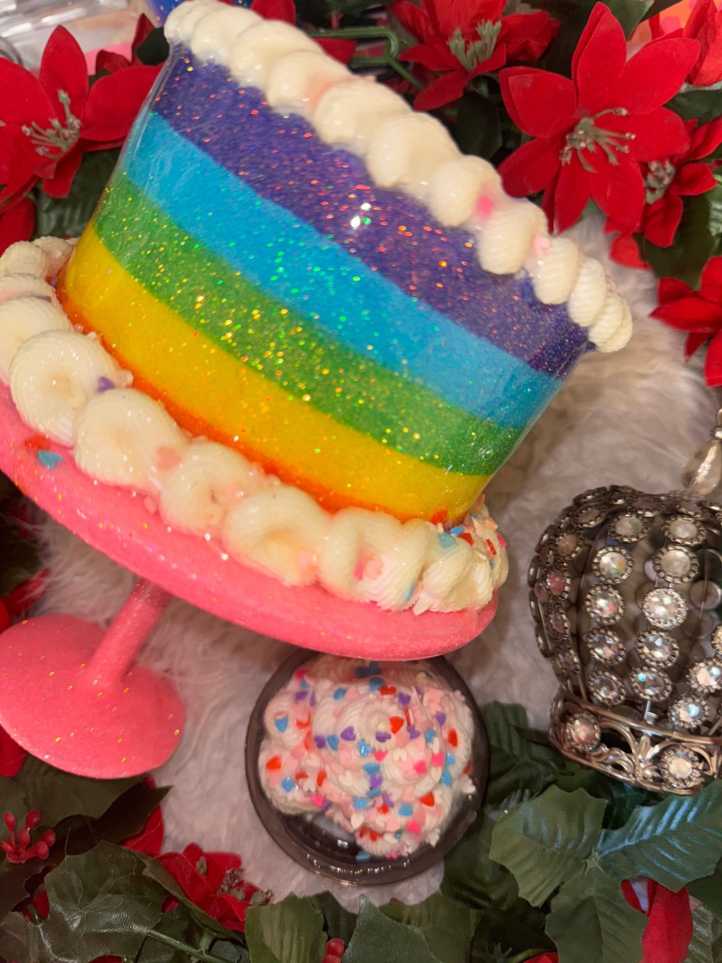 Rainbow cake w/ lid ready to ship tumbler