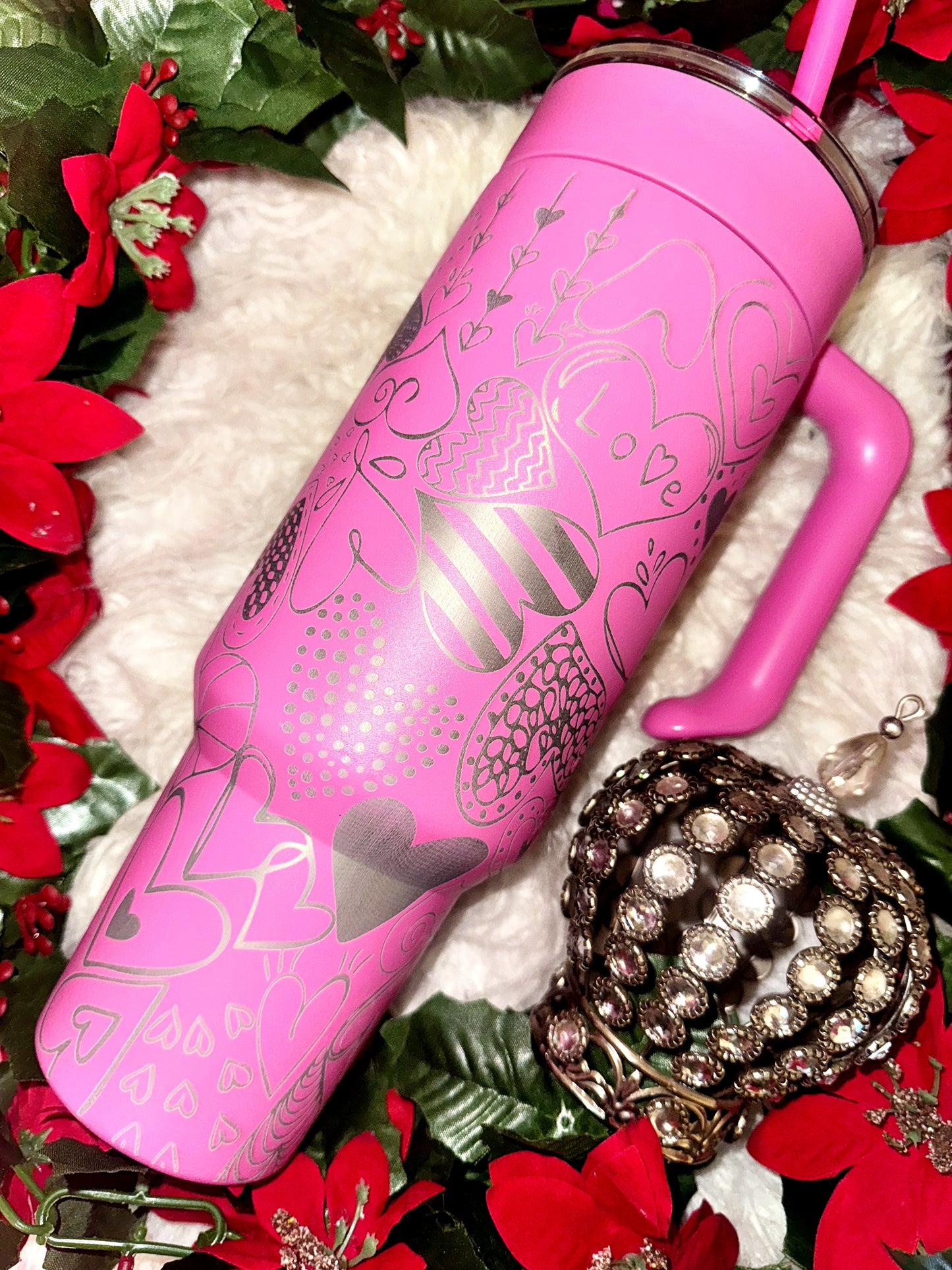 40oz doodle hearts engraved tumbler