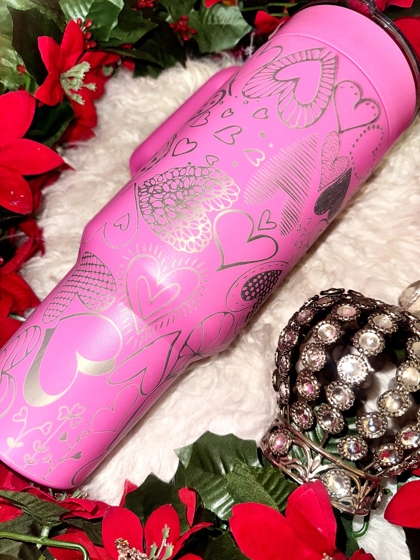 40oz doodle hearts engraved tumbler