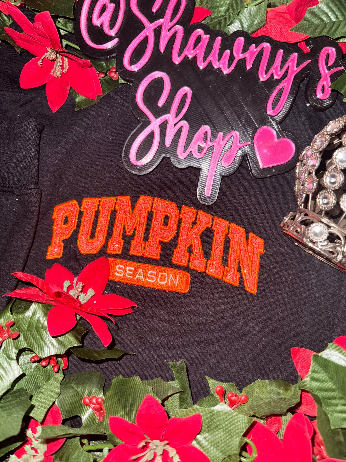Pumpkin season glitter embroidered sweater top