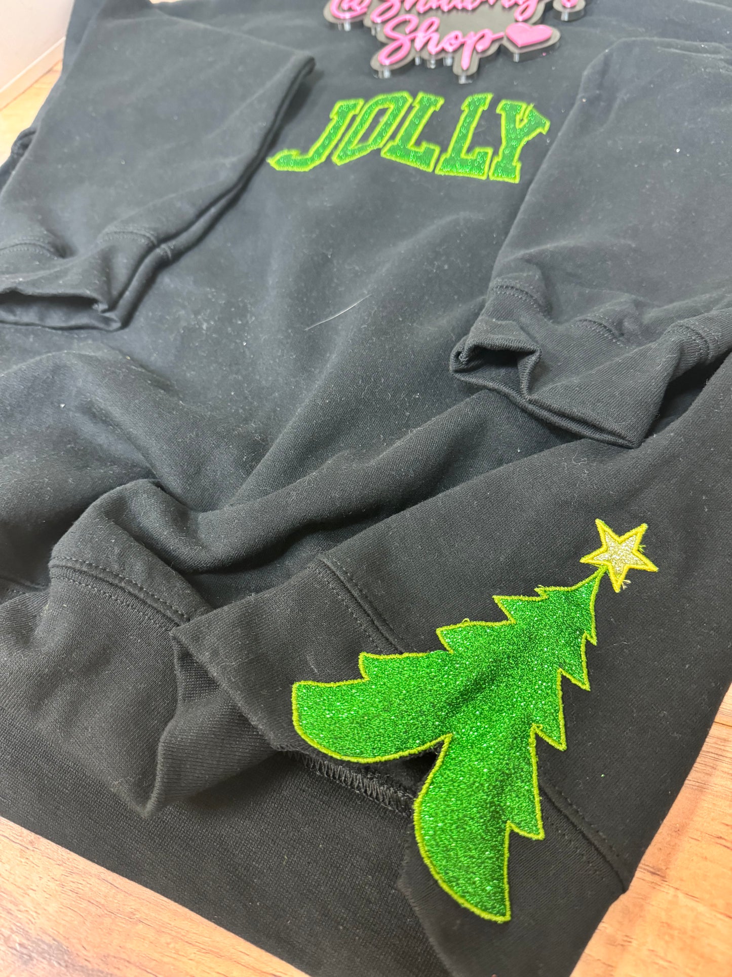 Embroidered glitter Christmas tree sides sweater top