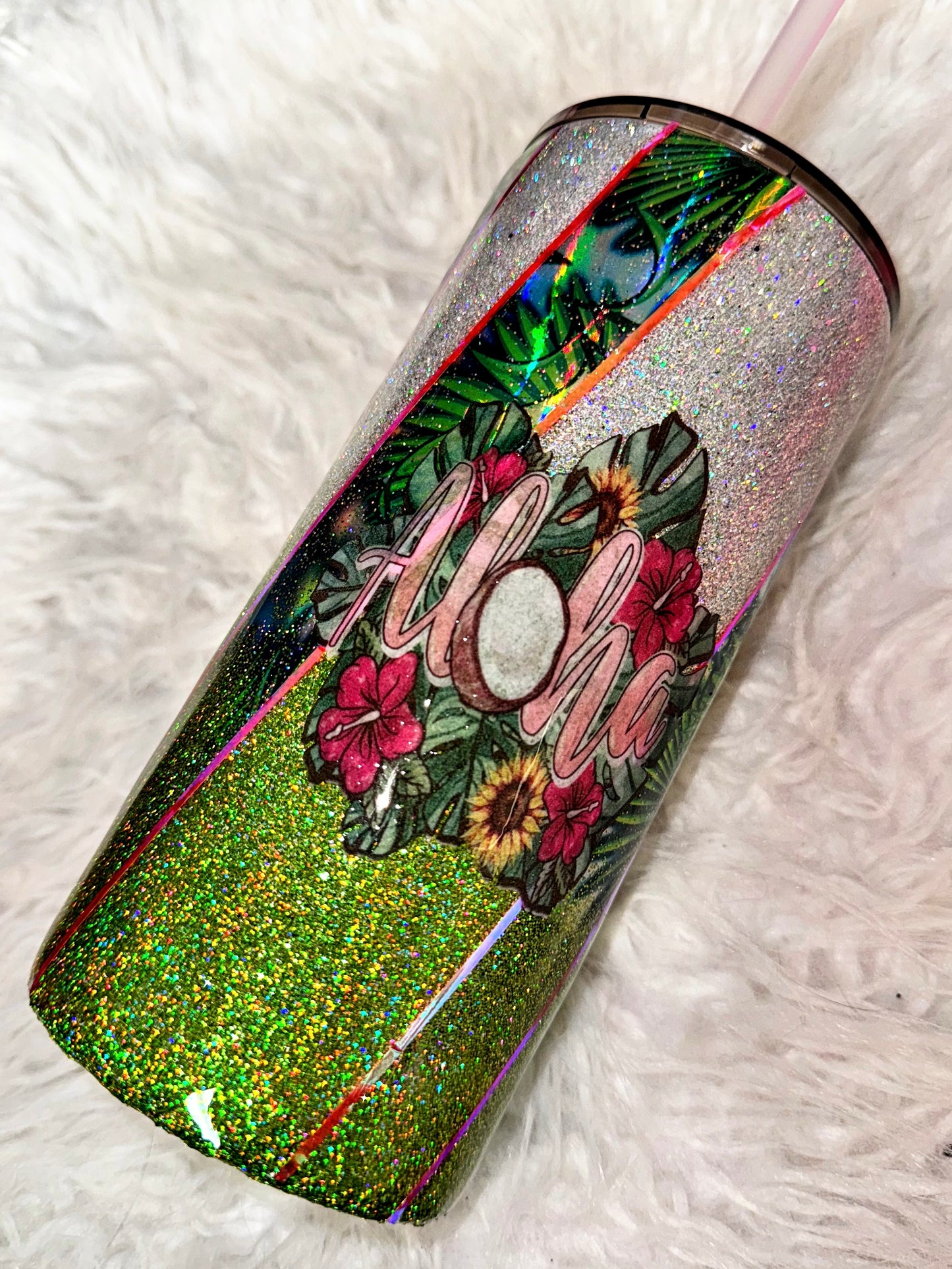 Aloha holographic ready to ship tumbler