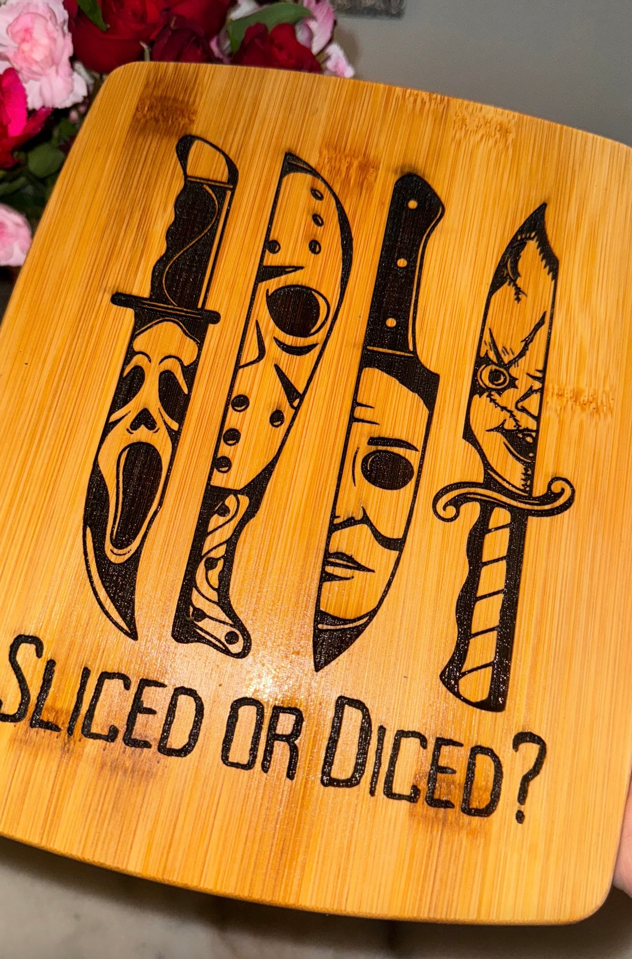 Sliced or diced engraved cutting board