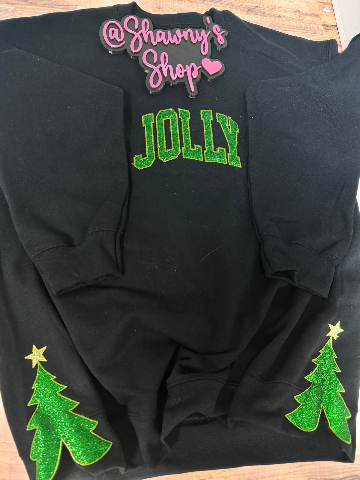 Embroidered glitter Christmas tree sides sweater top