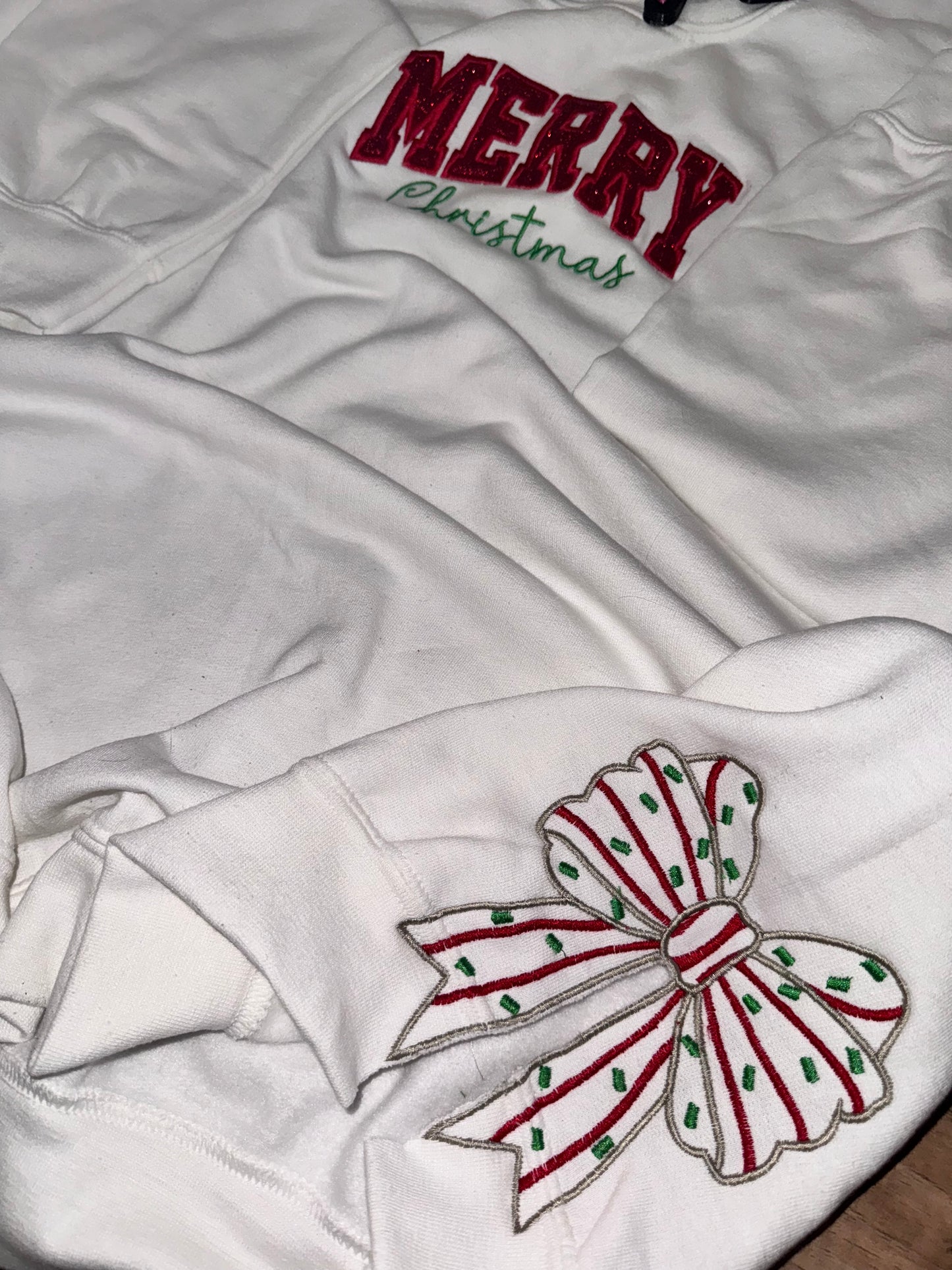 Embroidered Christmas tree cake side bow sweater top
