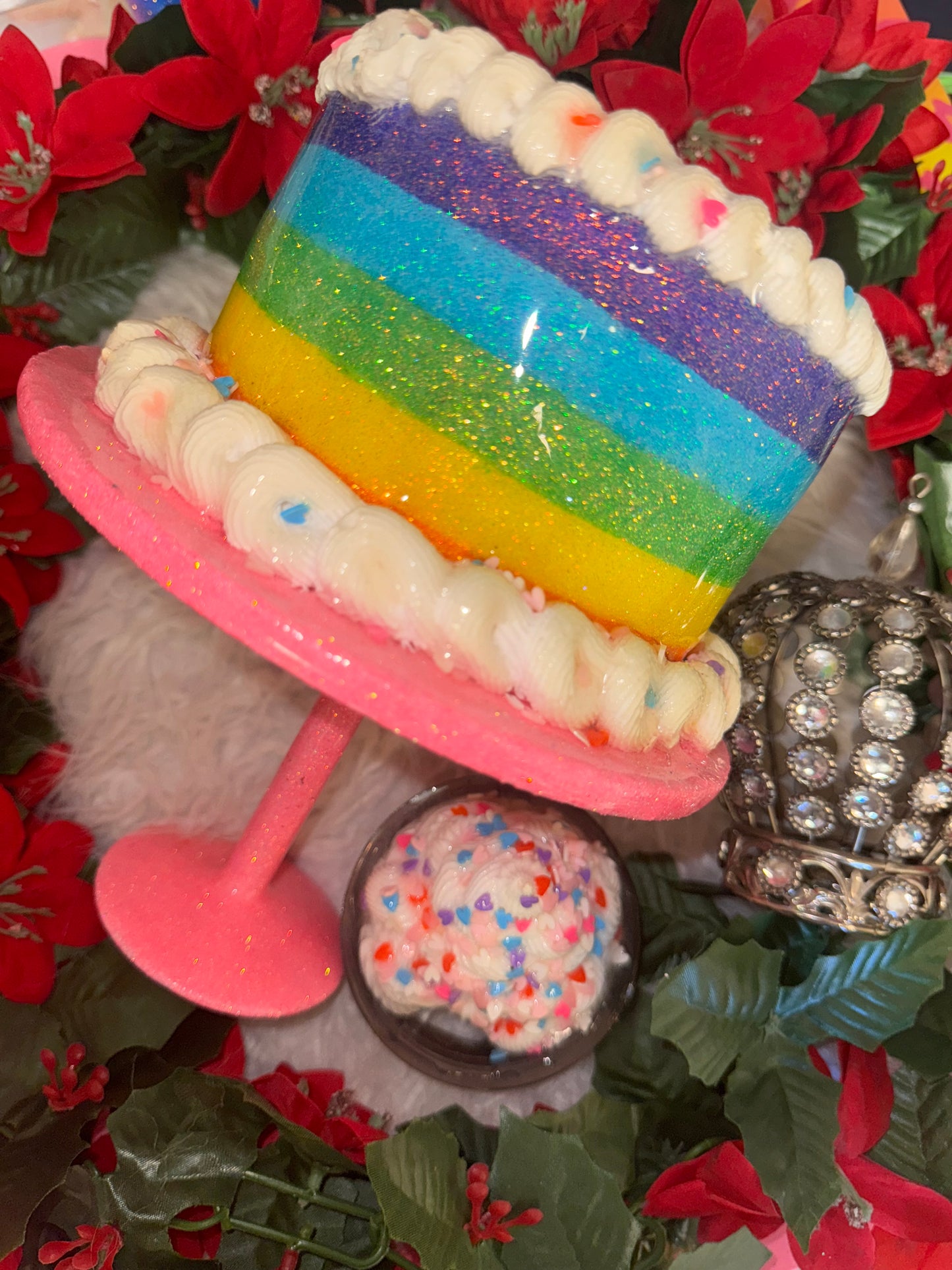 Rainbow cake w/ lid ready to ship tumbler