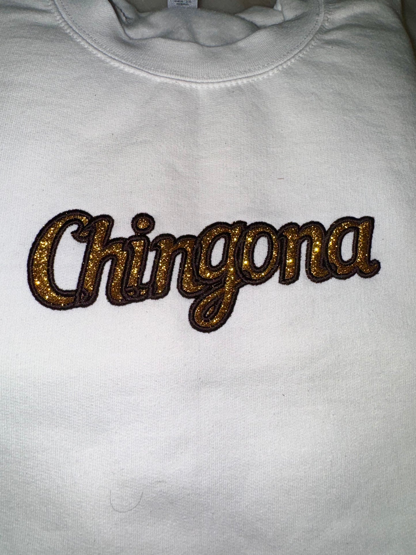 Chingona glitter embroidered sweater top