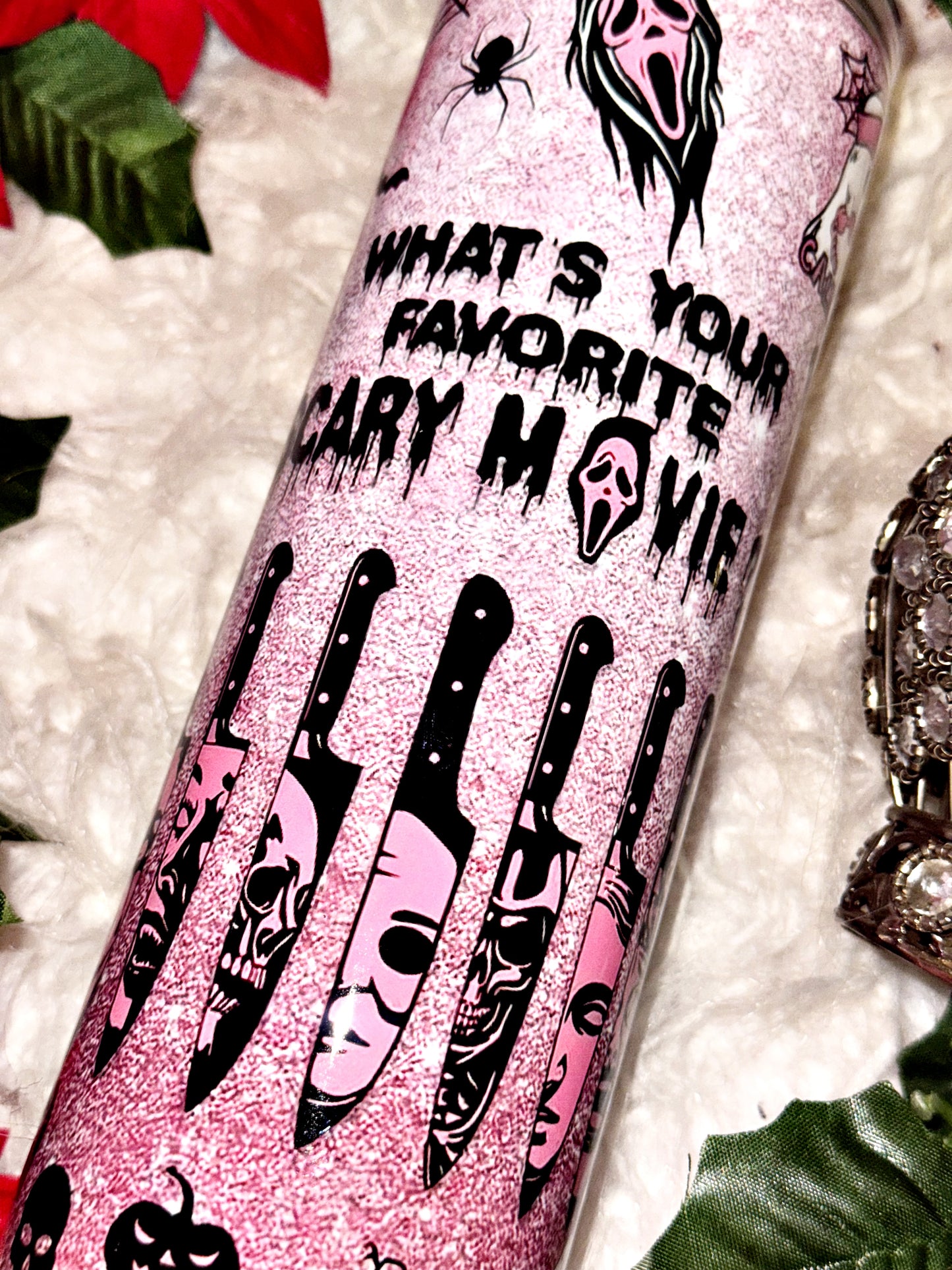 20oz pink horror sublimation tumbler