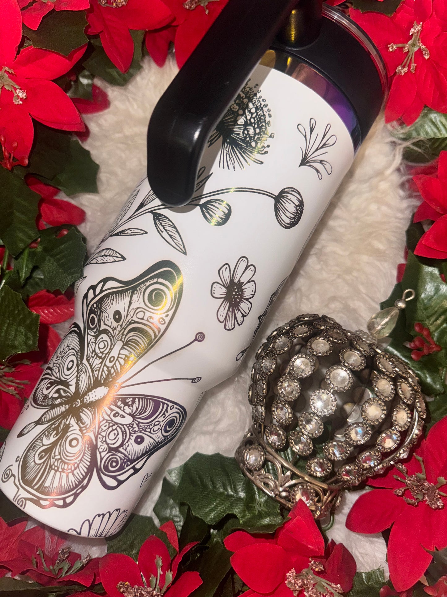 40oz rainbow engraved butterfly tumbler