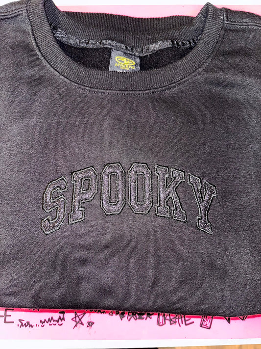 Embroidered black on black spooky top