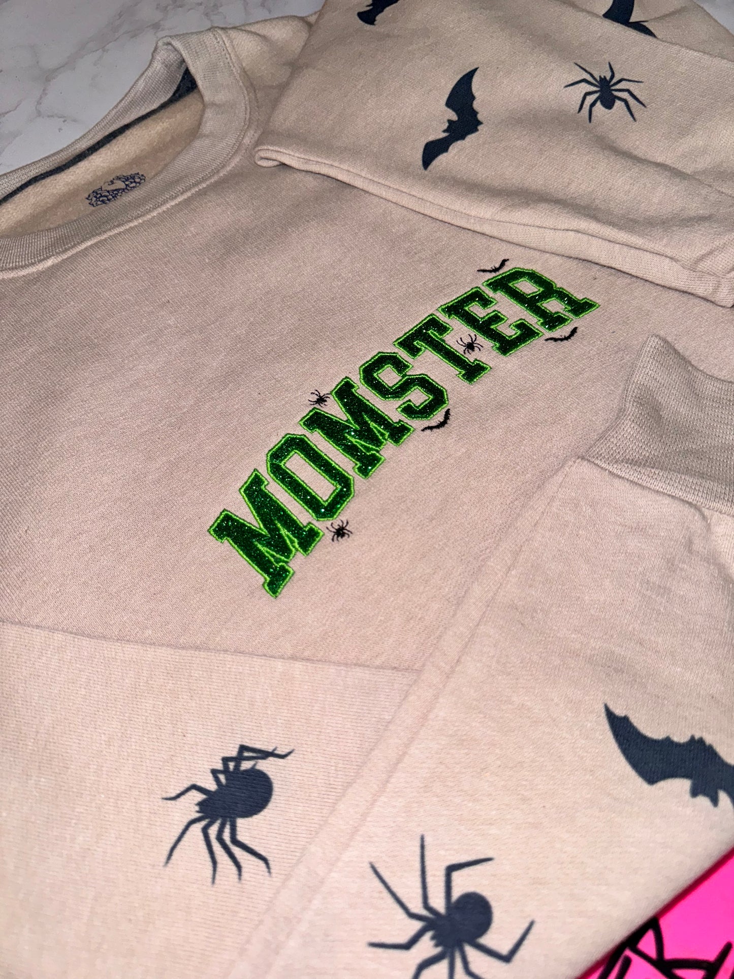 Embroidered glitter MOMSTER sweater top