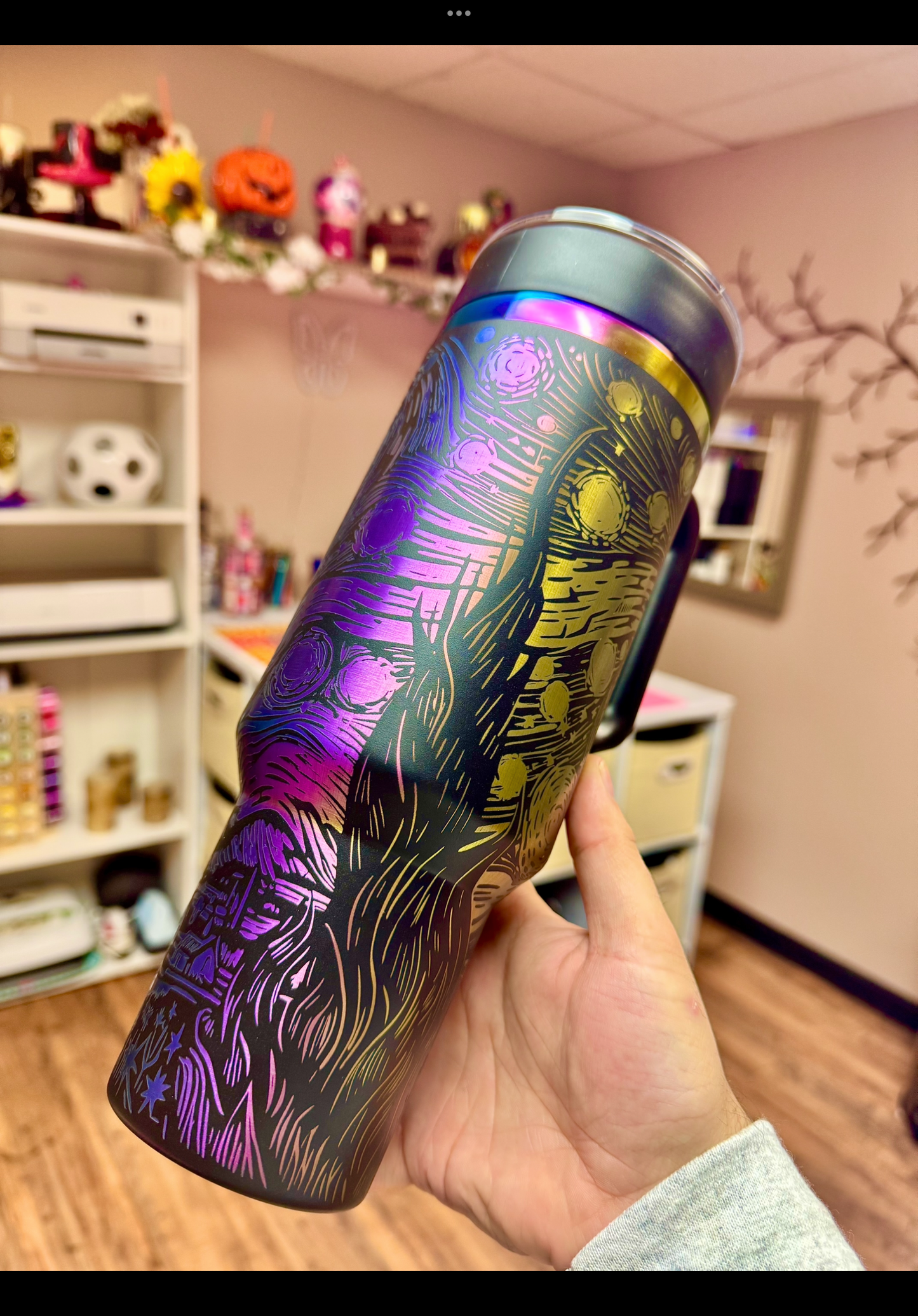 40oz Painting rainbow engraved tumbler