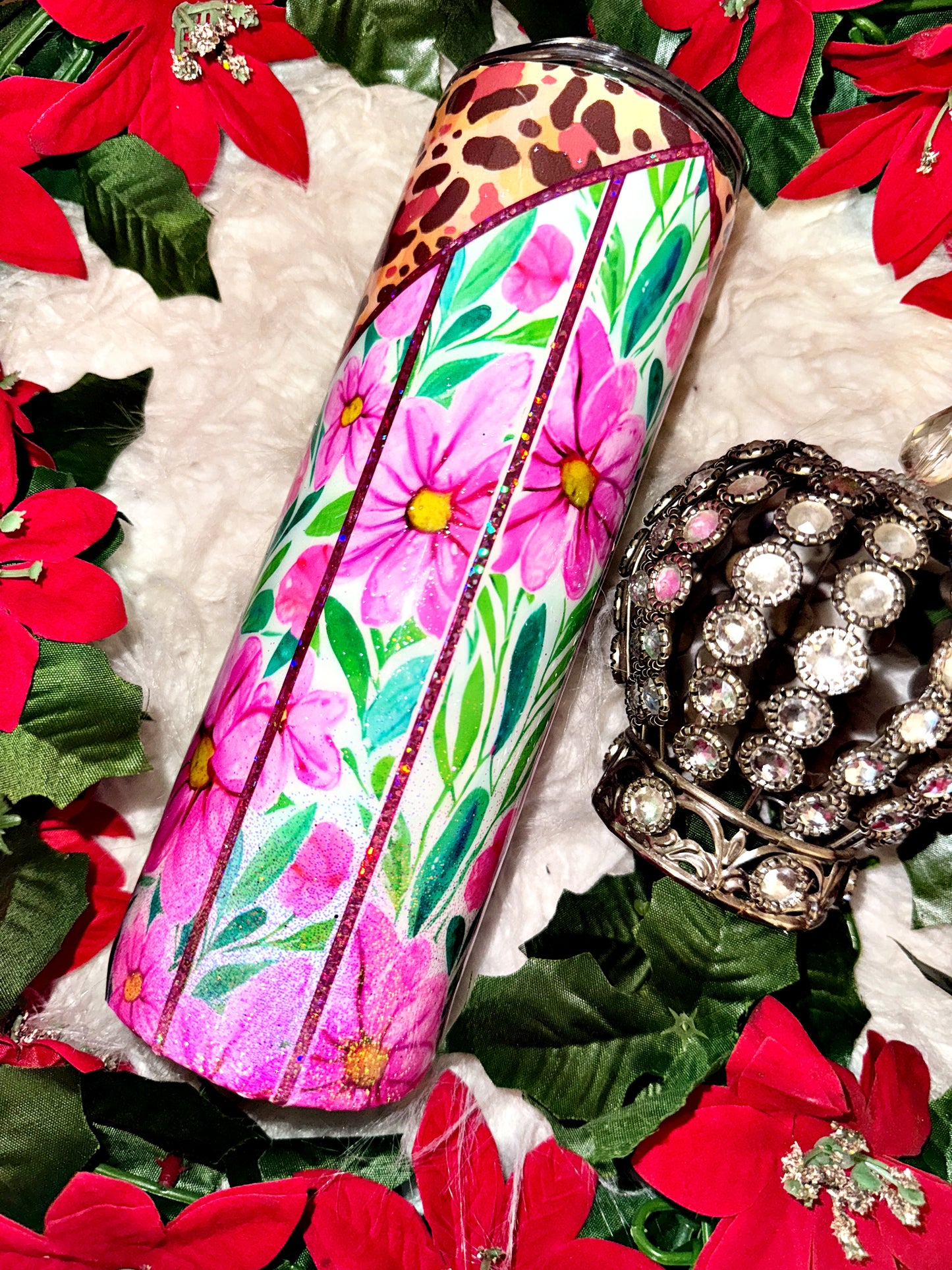 20oz cheetah floral ready to ship tumbler