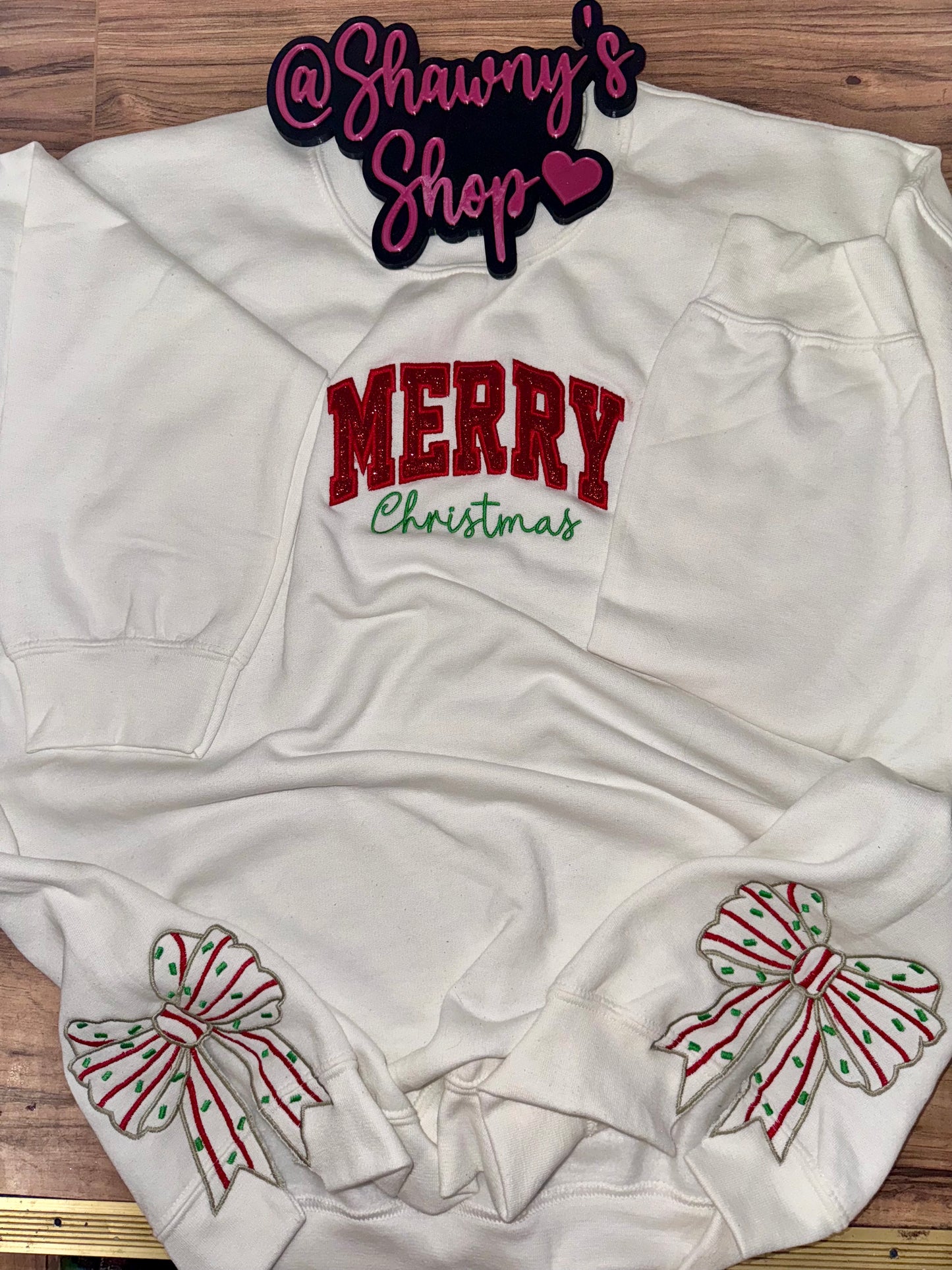 Embroidered Christmas tree cake side bow sweater top
