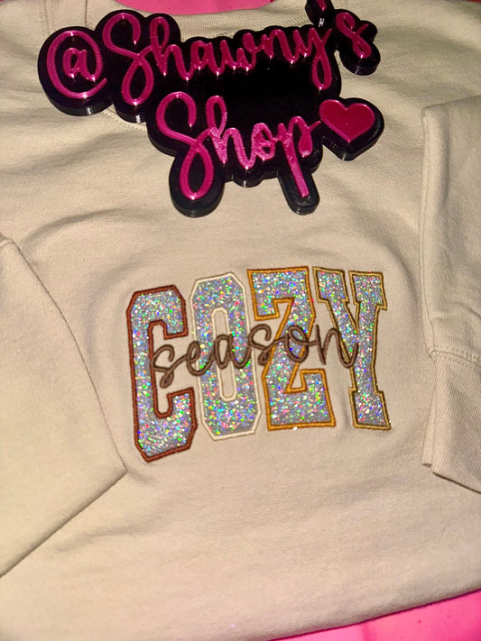 Cozy season glitter embroidered sweater top