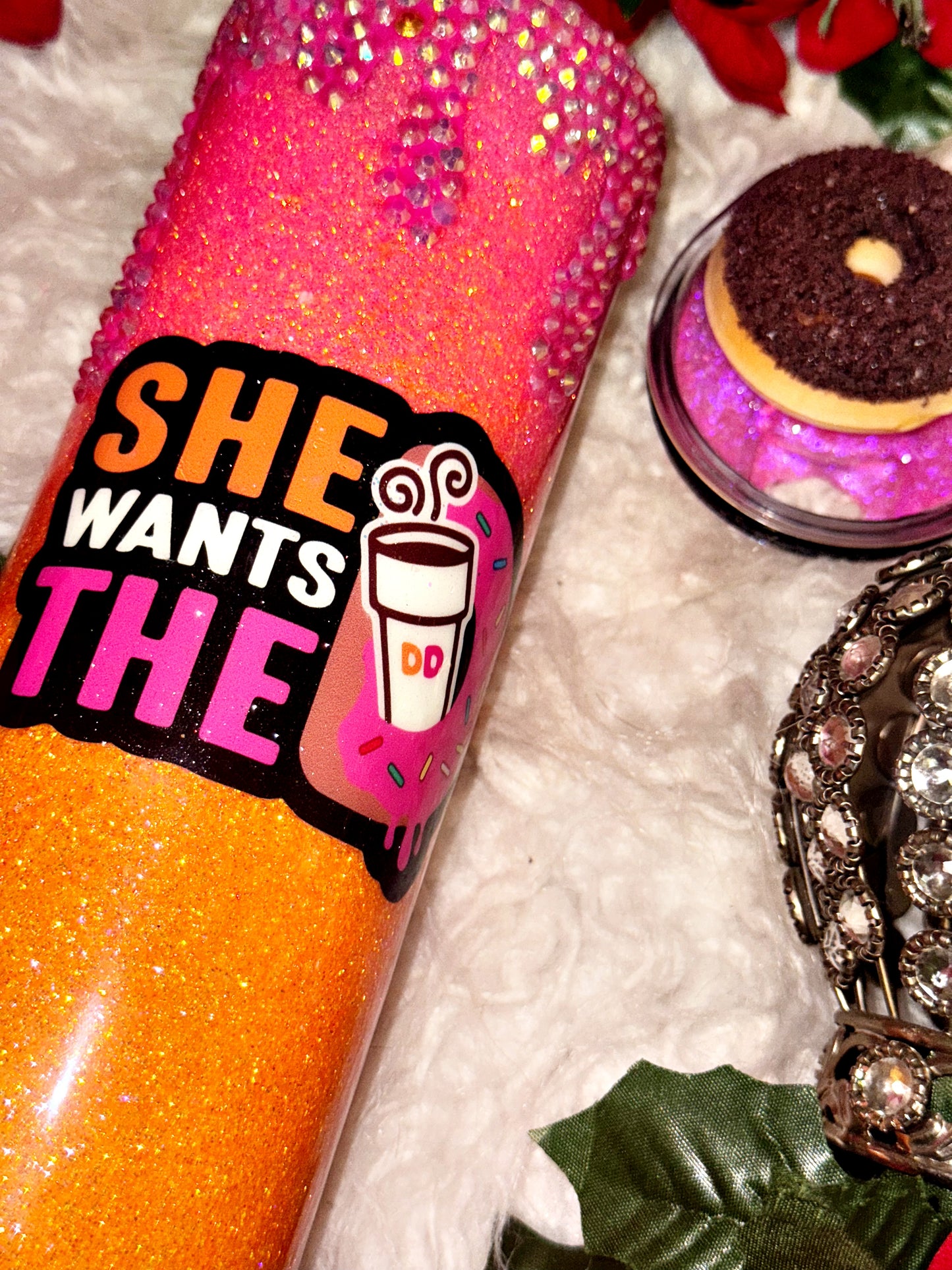 20oz rhinestone drip she wants the D ready to ship tumbler w/ lid