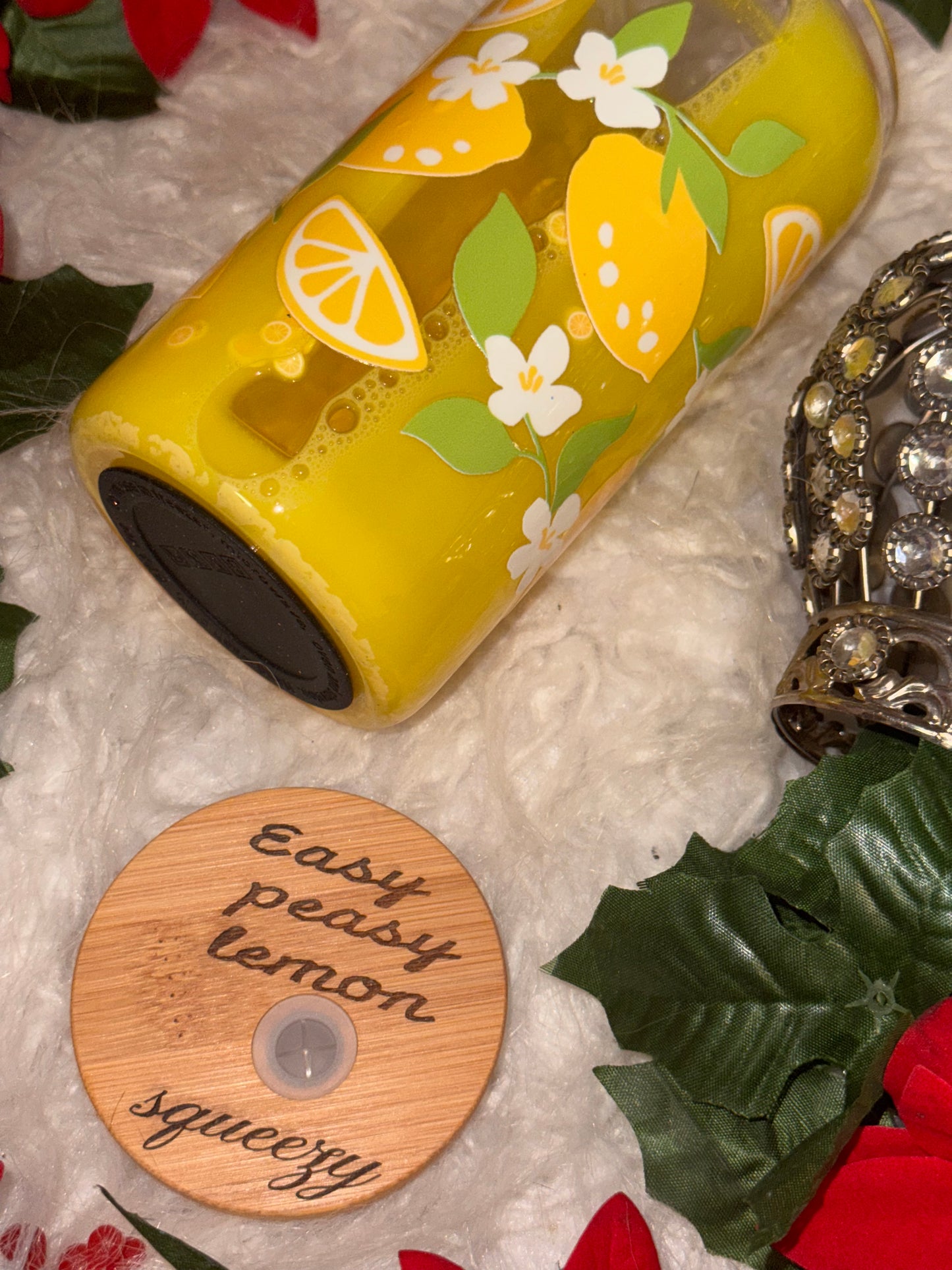 Lemon snow globe glass can w/ engraved lid ready to ship