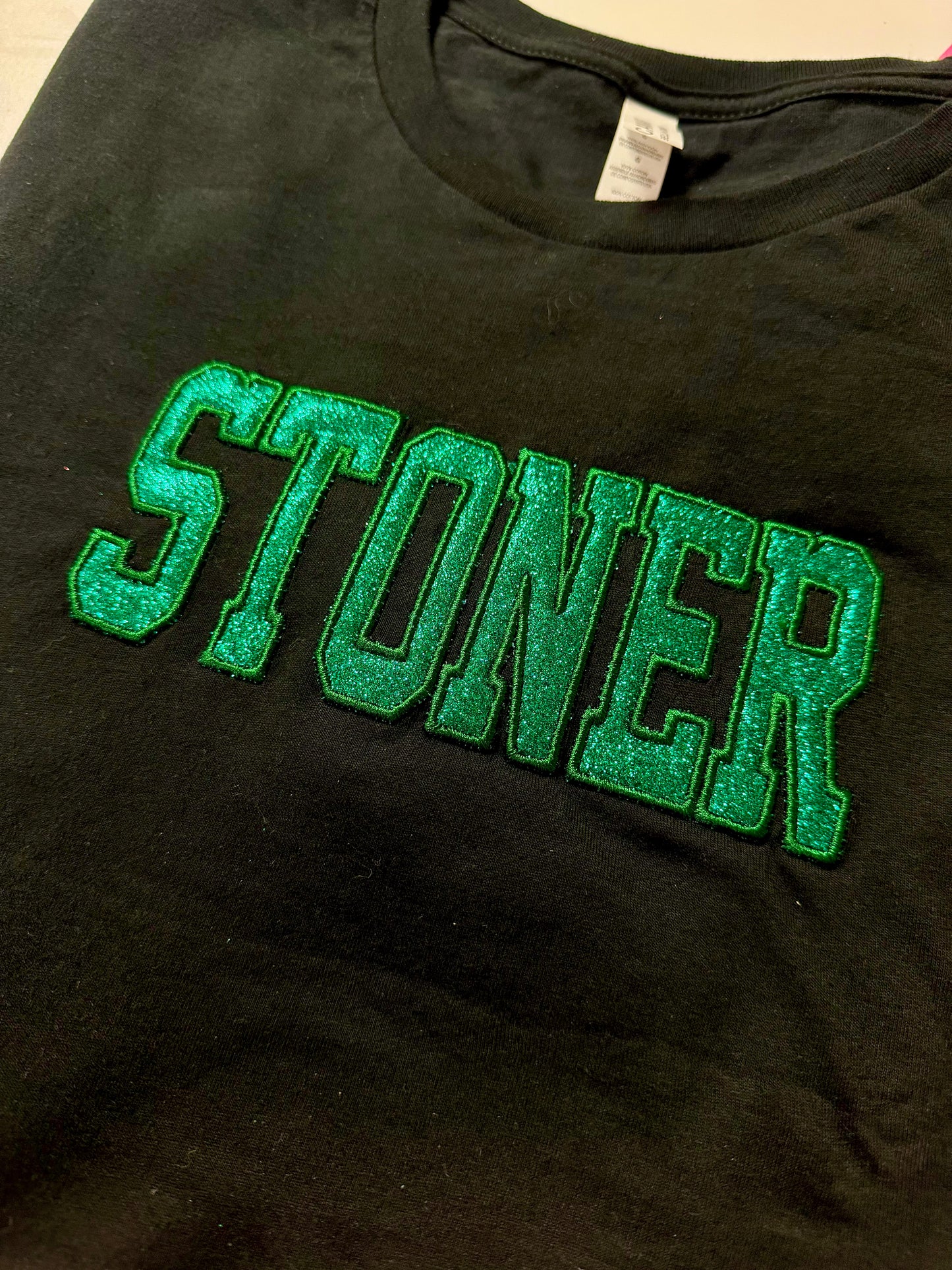 Embroidered glitter STONER top