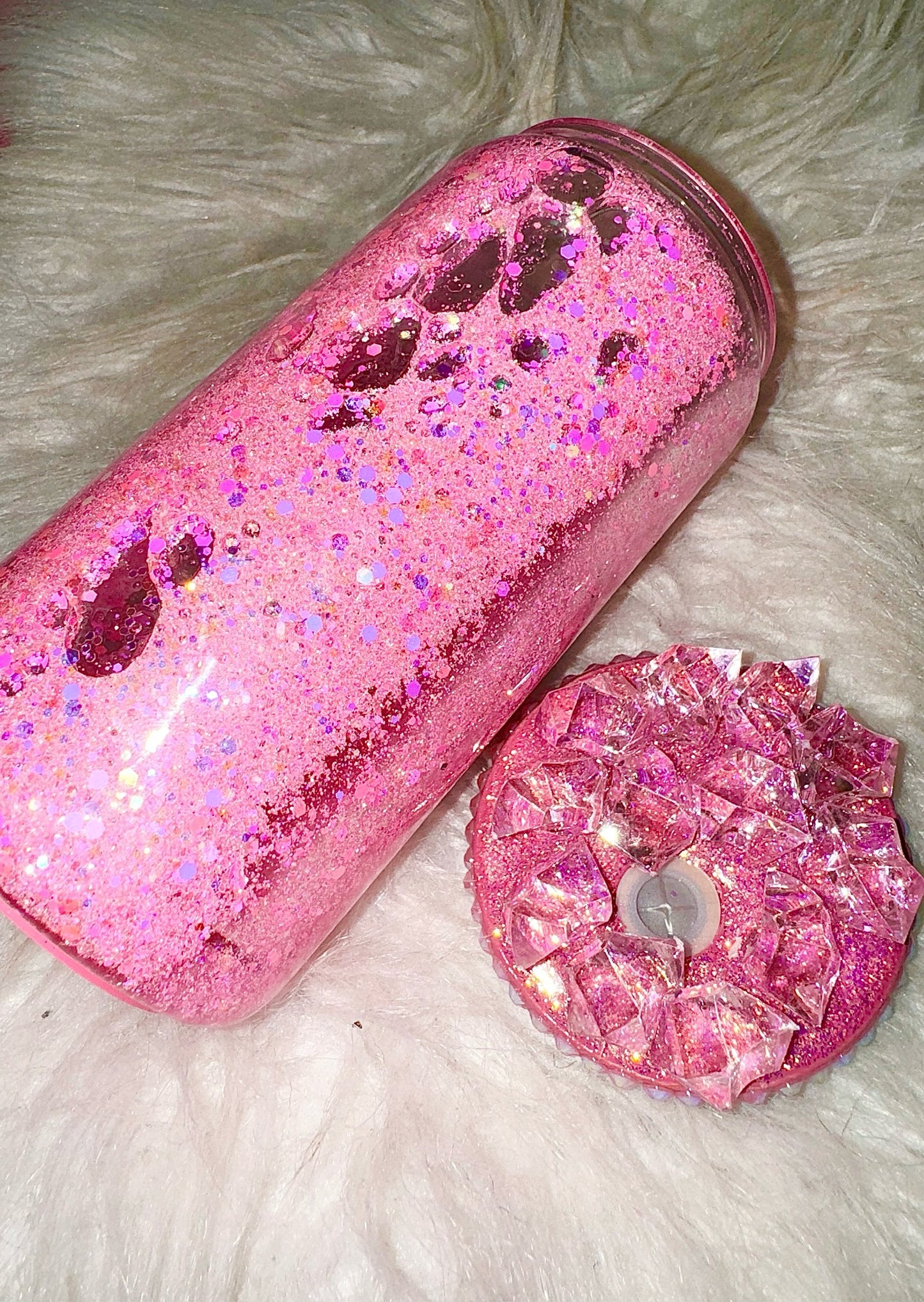 SELF LOVE ready to ship snow globe glass can w/ matching lid and silicone bottom