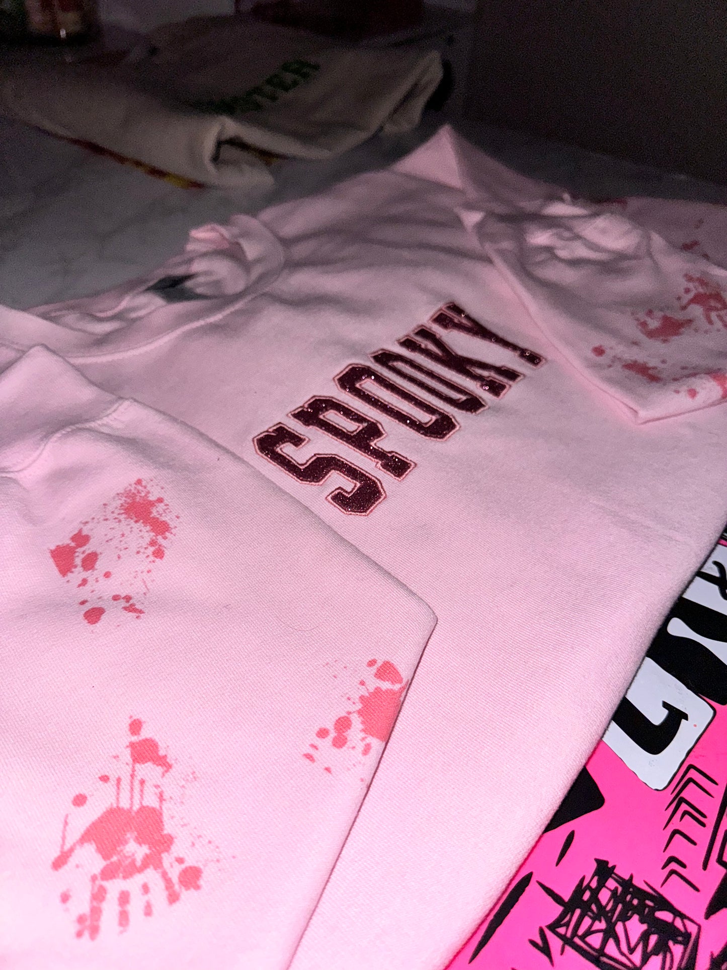 Embroidered pink on pink SPOOKY sweater