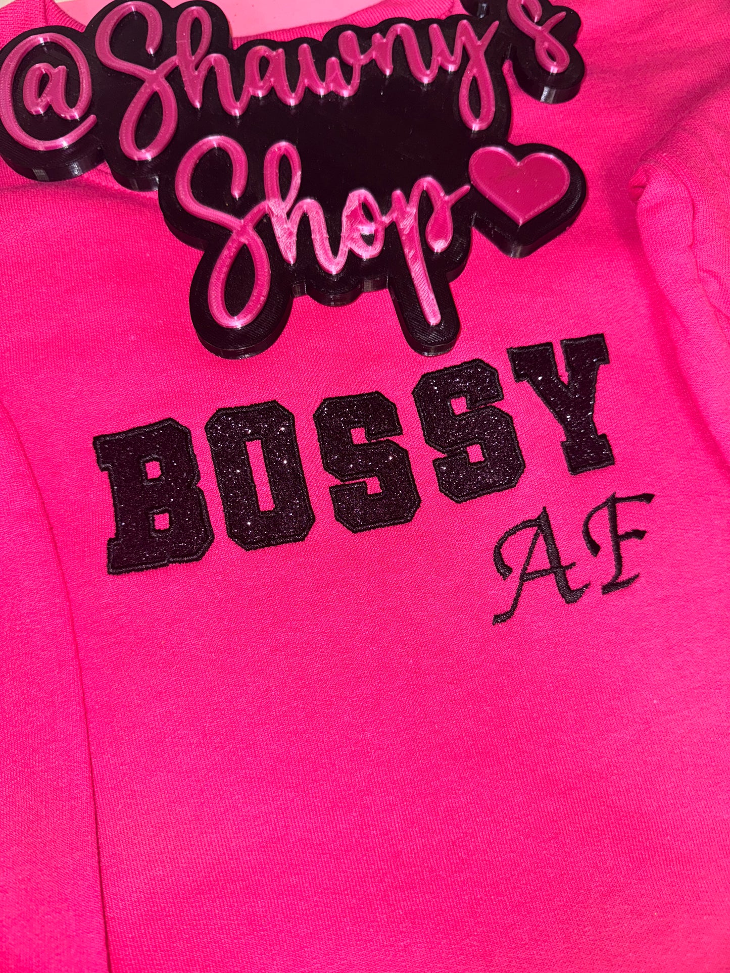 Embroidered glitter BOSSY AF sweater top