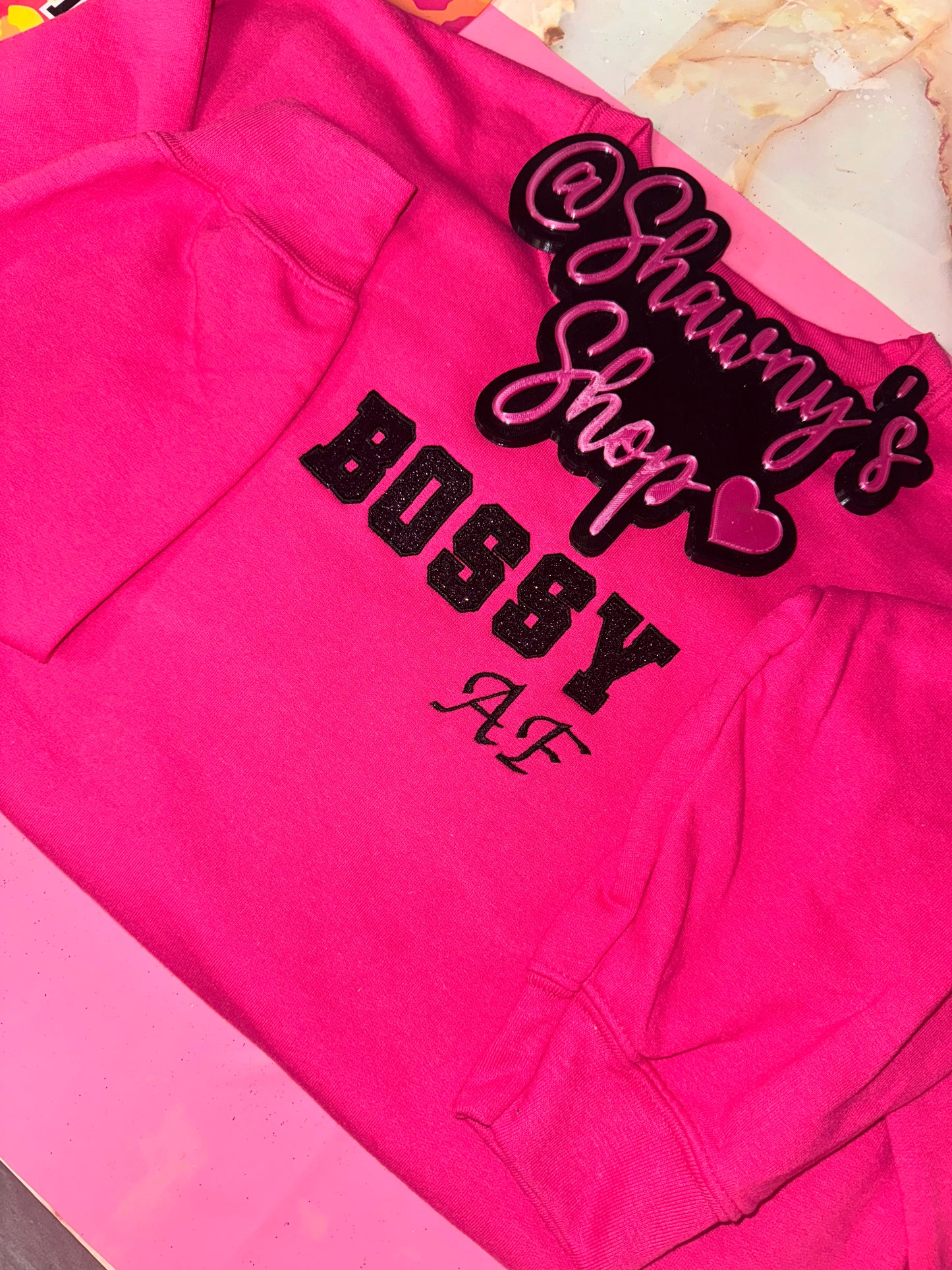 Embroidered glitter BOSSY AF sweater top