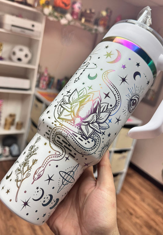 40oz magical snake rainbow engraved tumbler