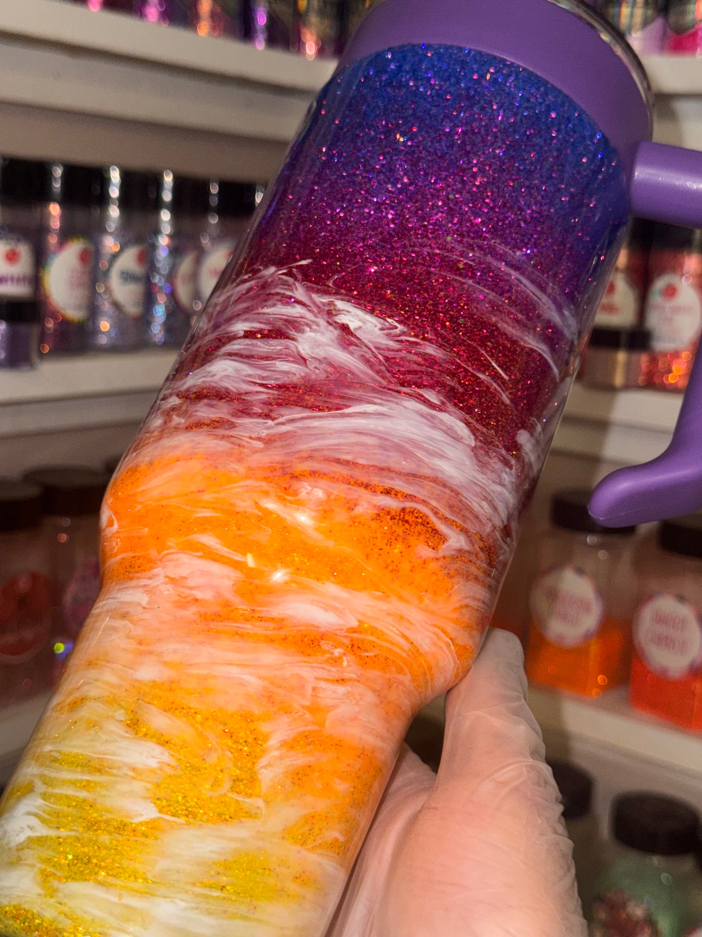 40oz sunset tumbler with handle & straw