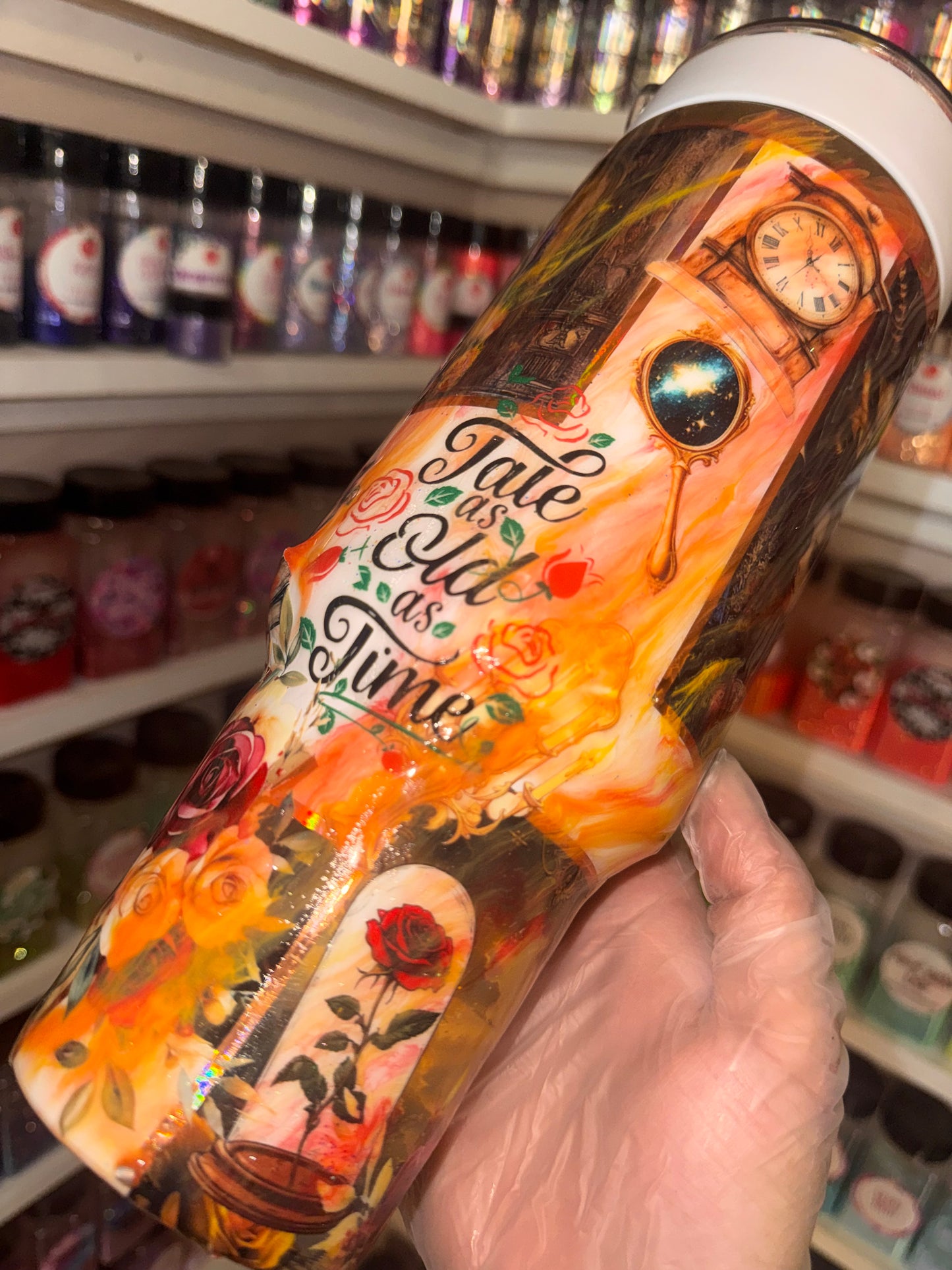 40oz Beauty tumbler with 3D glow in the dark lid  & straw