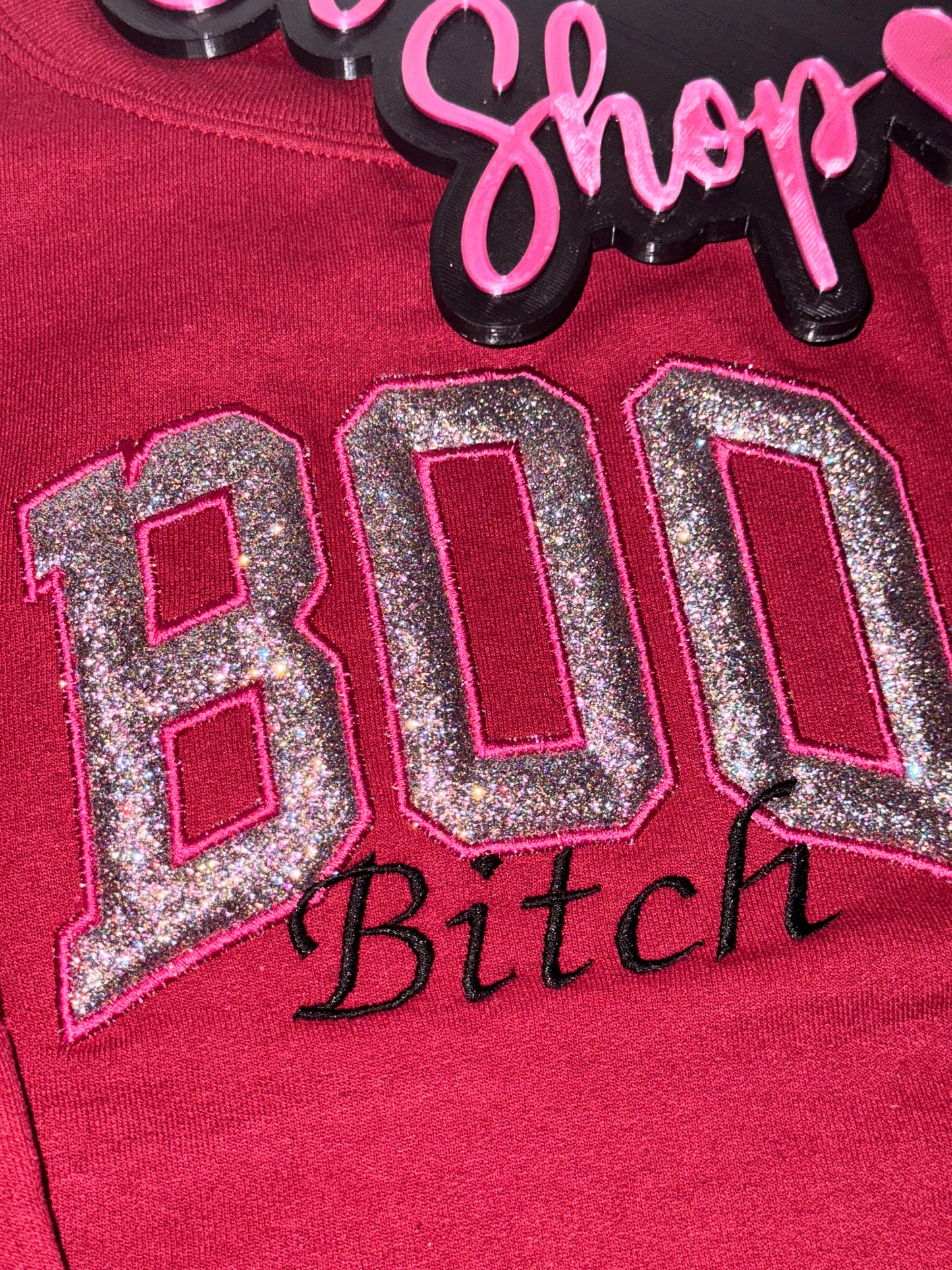 BOO b glittered embroidered sweater top
