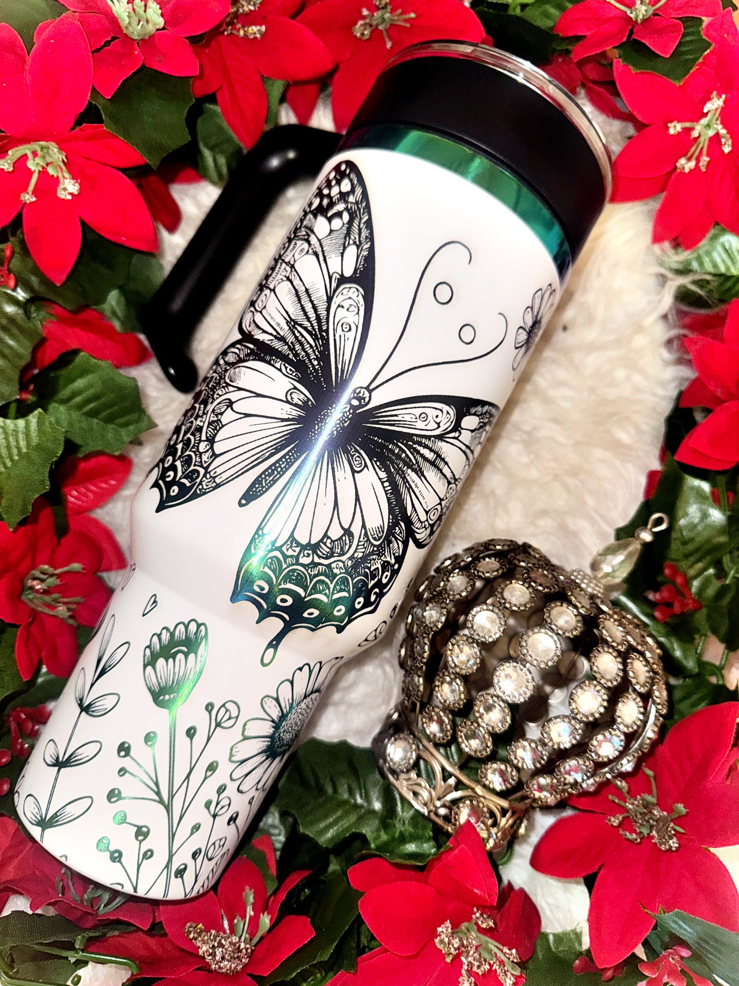 40oz rainbow engraved butterfly tumbler