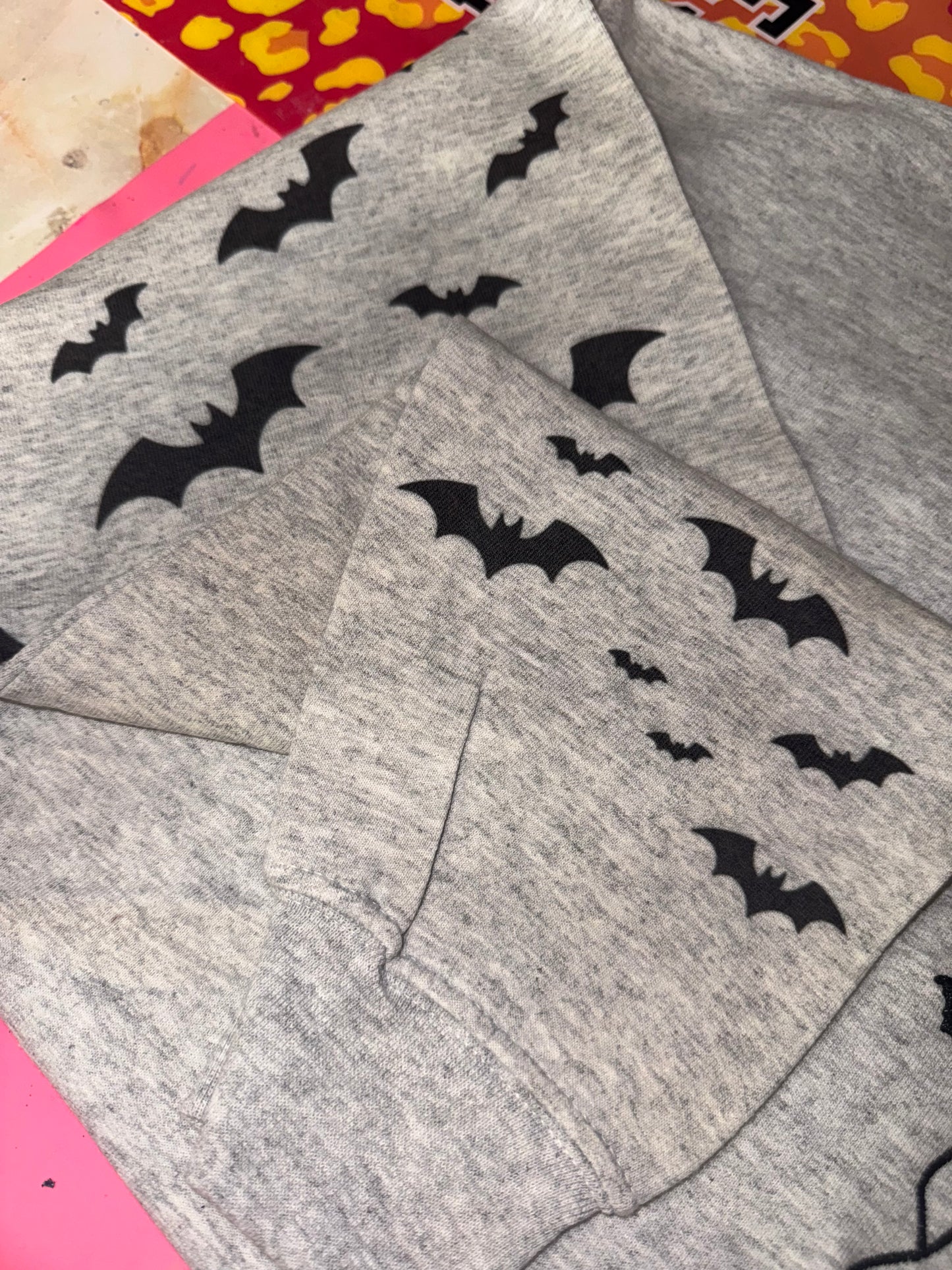 Embroidered ghostie with bat sleeves sweater top