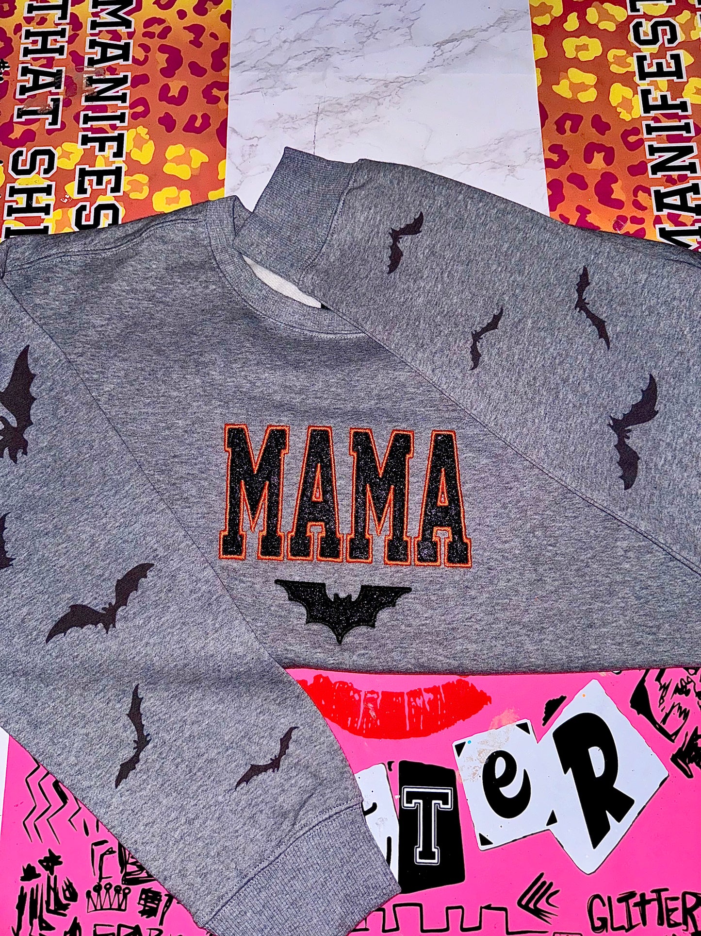 Embroidered glitter Spooky MAMA sweater top