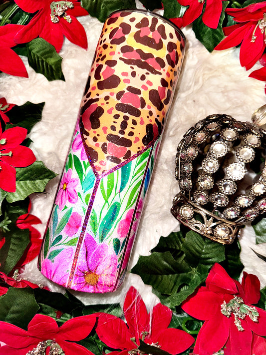 20oz cheetah floral ready to ship tumbler