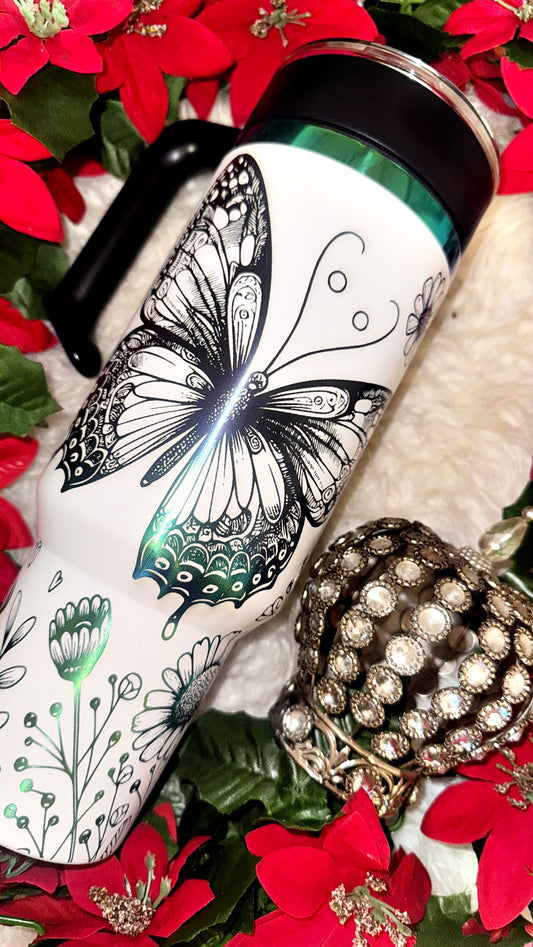 40oz rainbow engraved butterfly tumbler