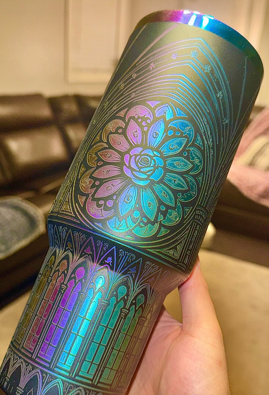 40oz dark castle rainbow engraved tumbler