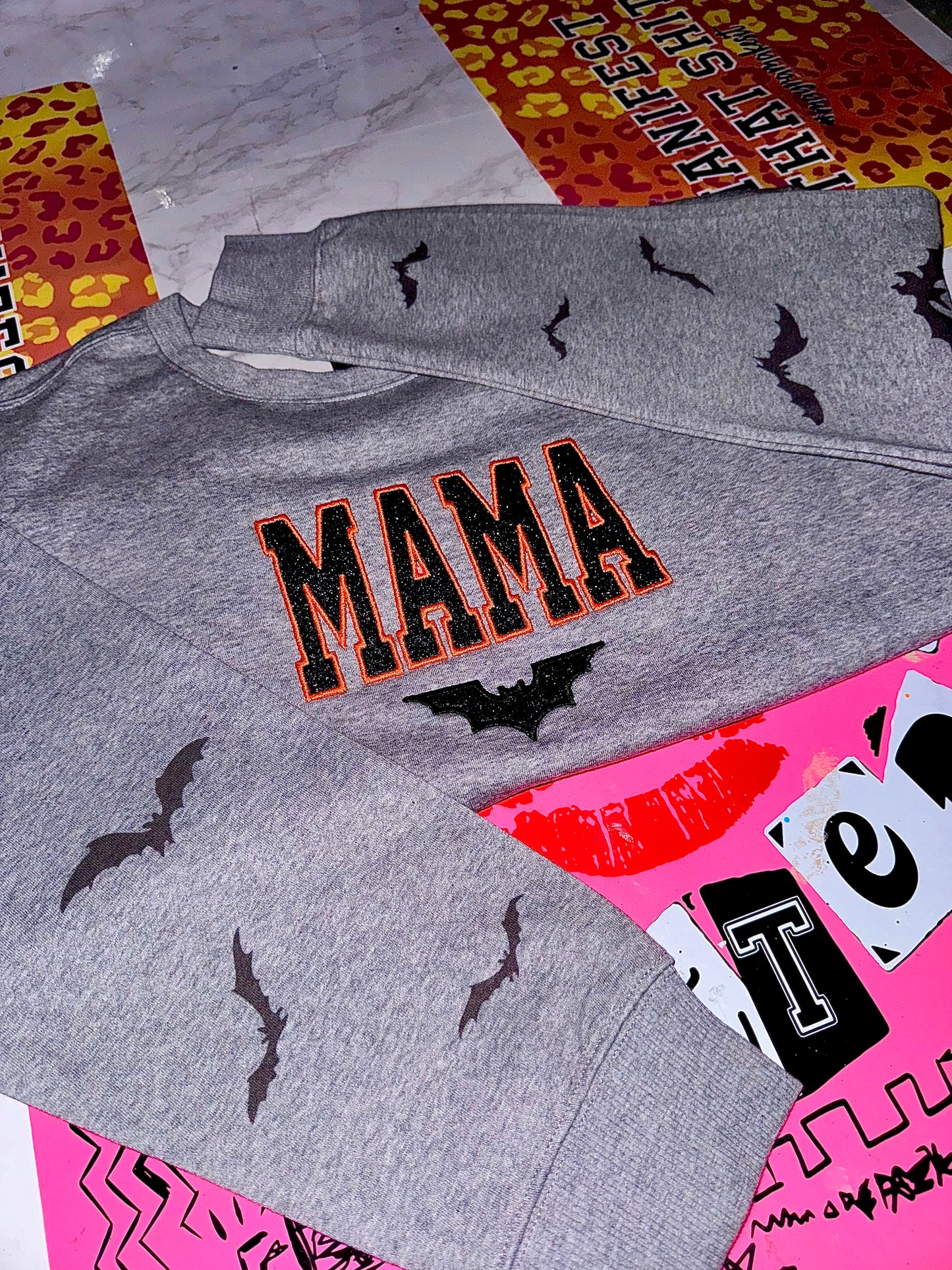 Embroidered glitter Spooky MAMA sweater top