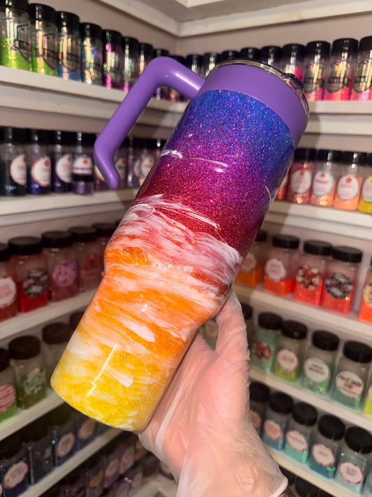 40oz sunset tumbler with handle & straw