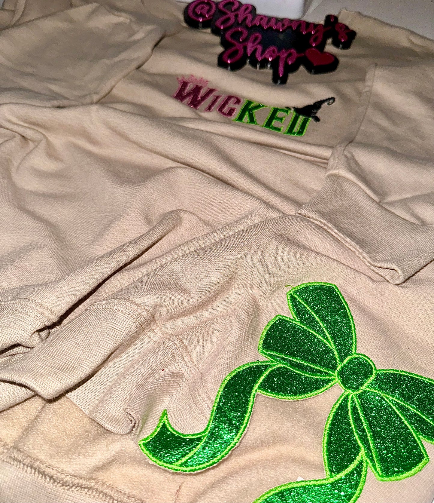 WICKED side bows glitter embroidered sweater top