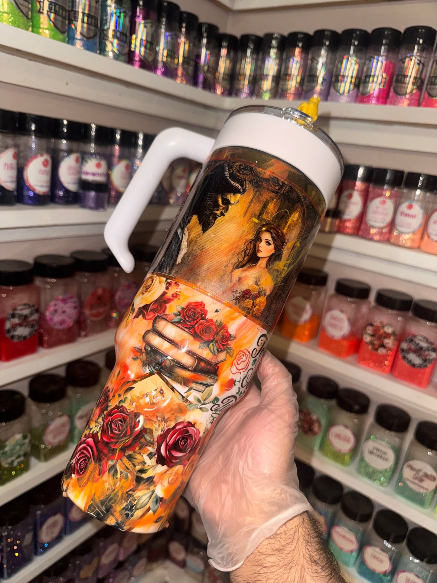 40oz Beauty tumbler with 3D glow in the dark lid  & straw