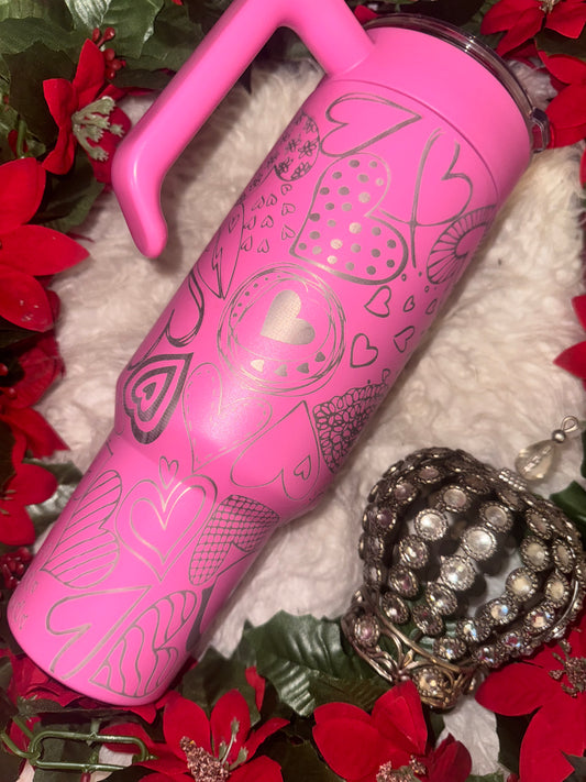 40oz doodle hearts engraved tumbler