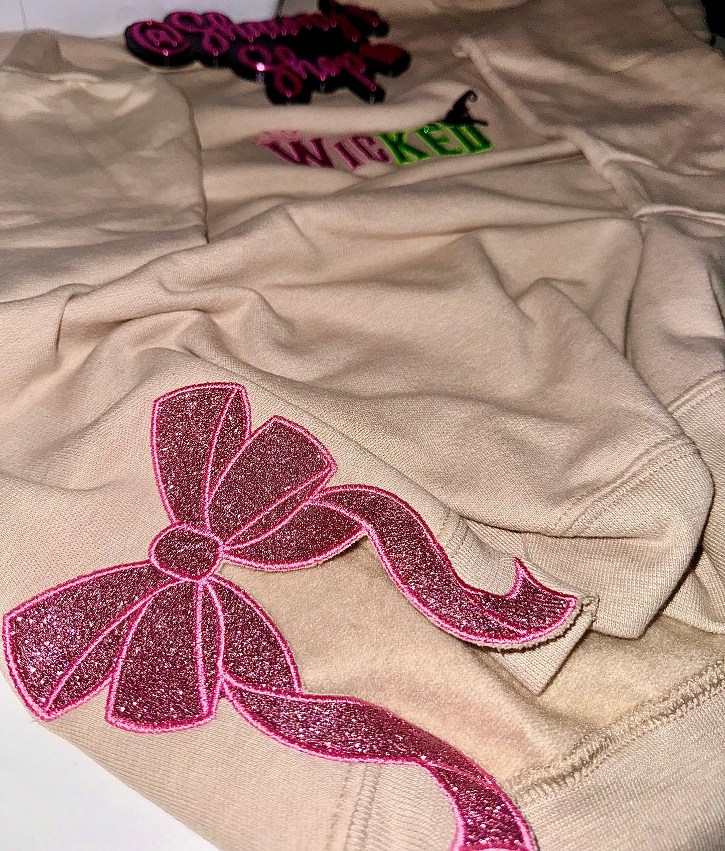 WICKED side bows glitter embroidered sweater top