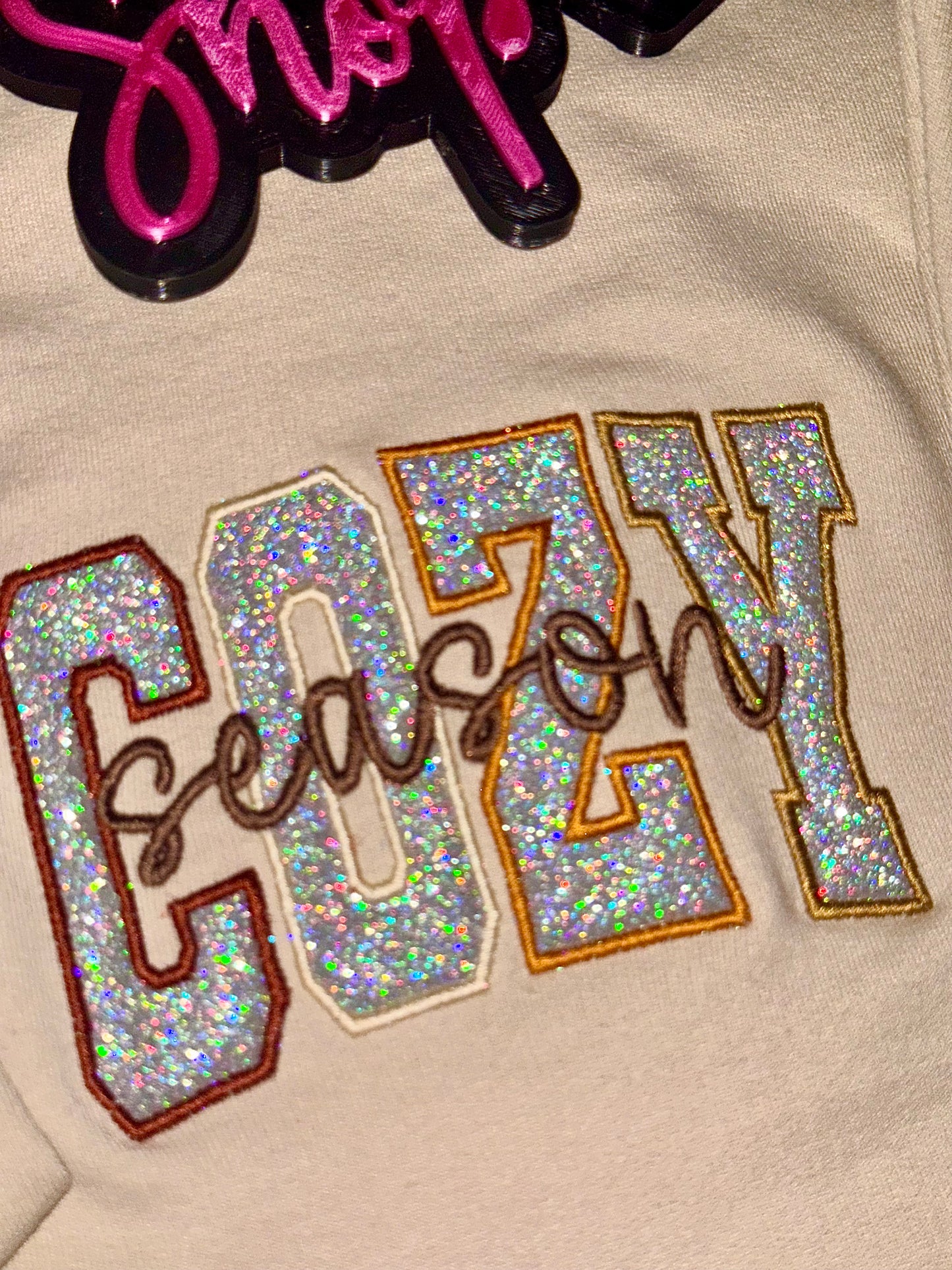 Cozy season glitter embroidered sweater top