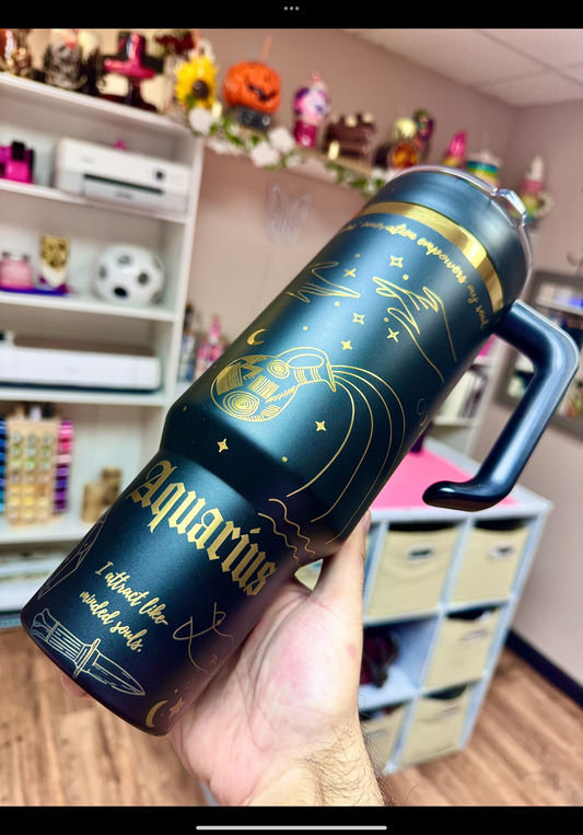 40oz Zodiac gold engraved tumbler